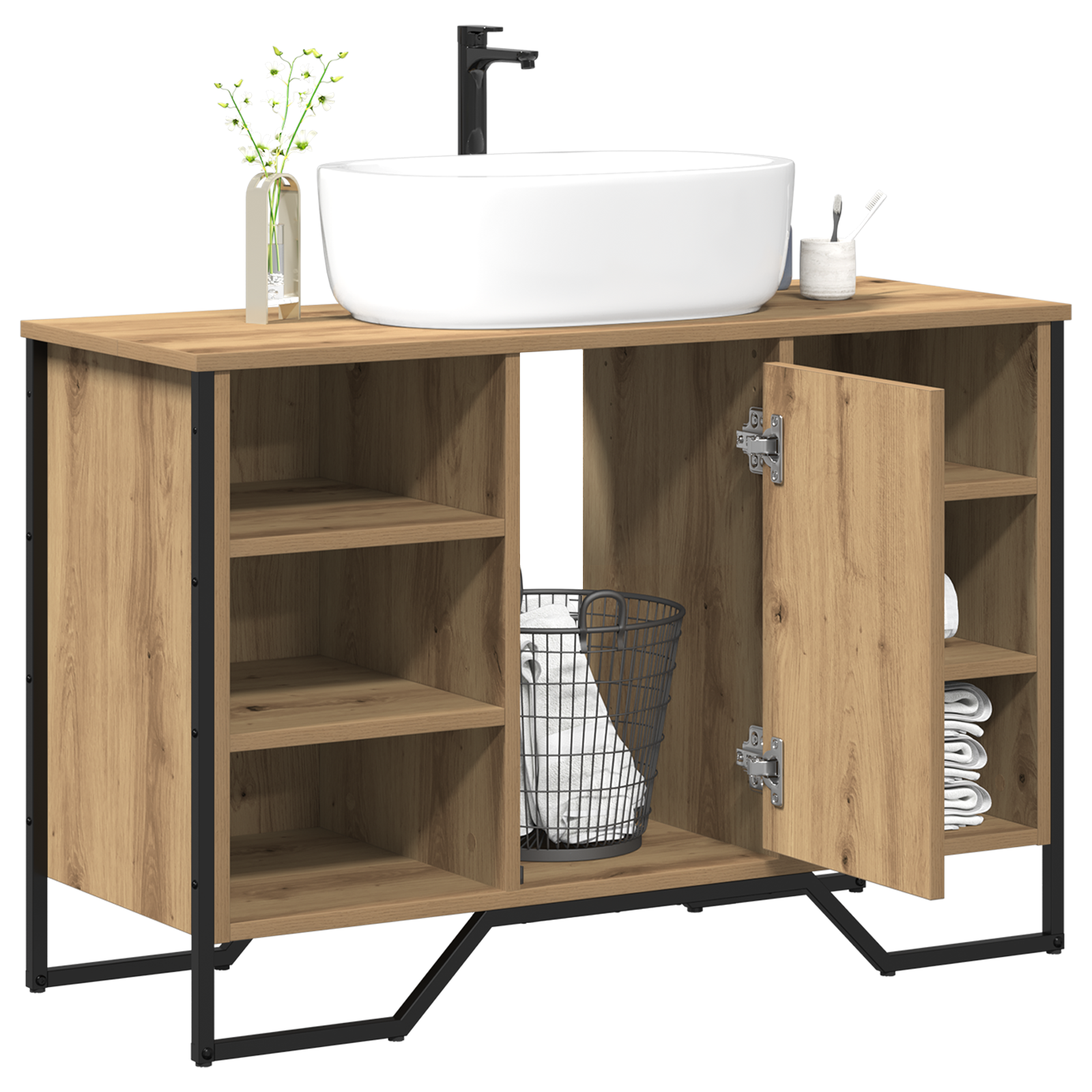 Bathroom Sink Cabinet Artisan Oak 91x35x60 cm Engineered Wood - Image 3