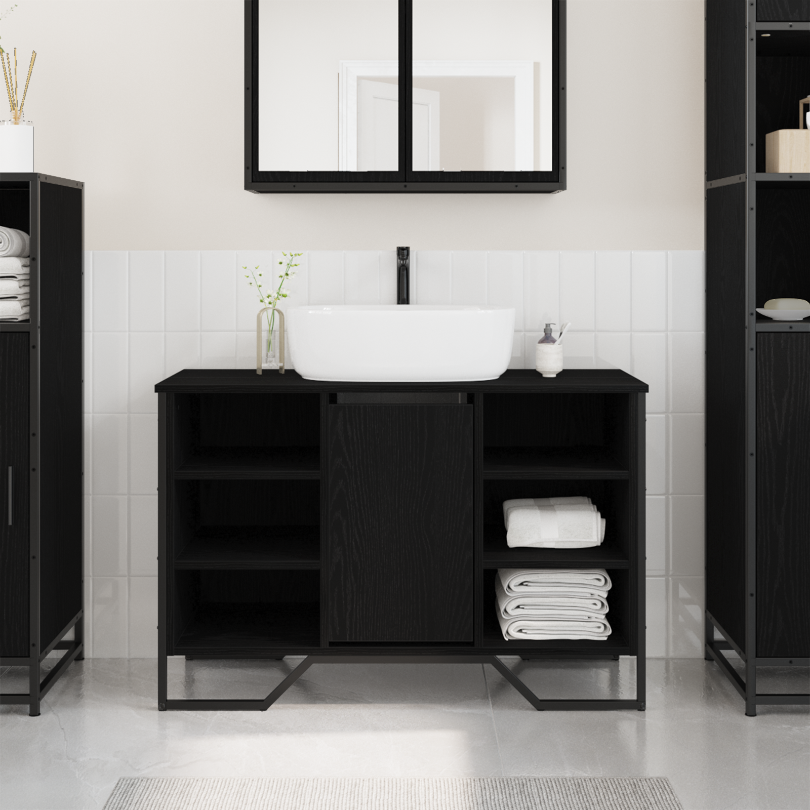 Bathroom Sink Cabinet Black Oak 91x35x60 cm Engineered Wood