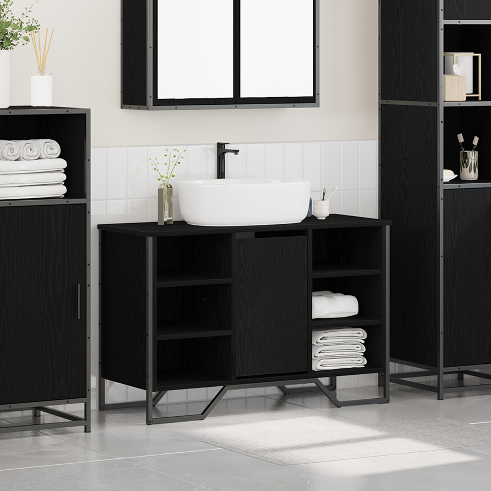 Bathroom Sink Cabinet Black Oak 91x35x60 cm Engineered Wood - Image 4