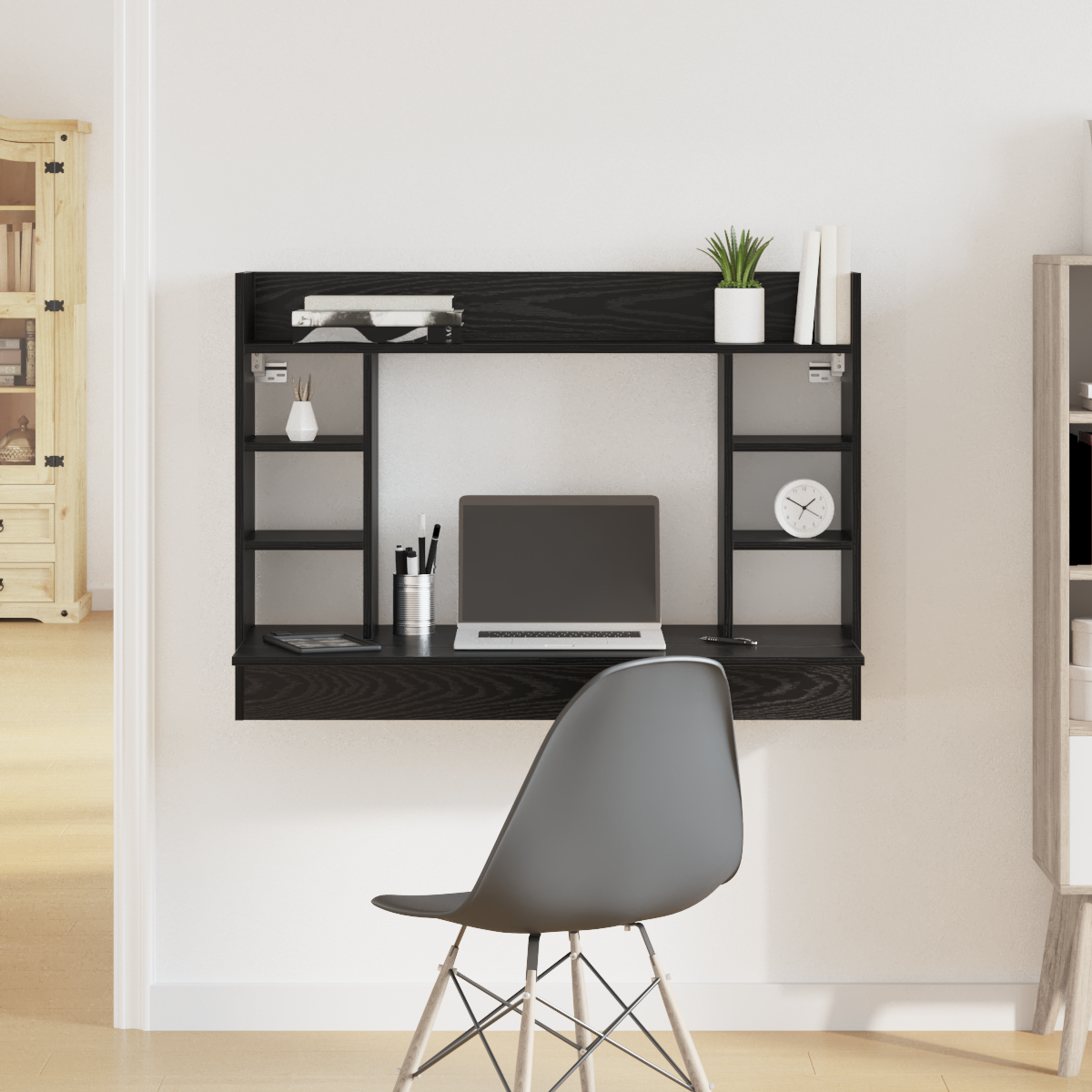 Wall-Mounted Desk Black Oak 105x48x75 cm Engineered Wood