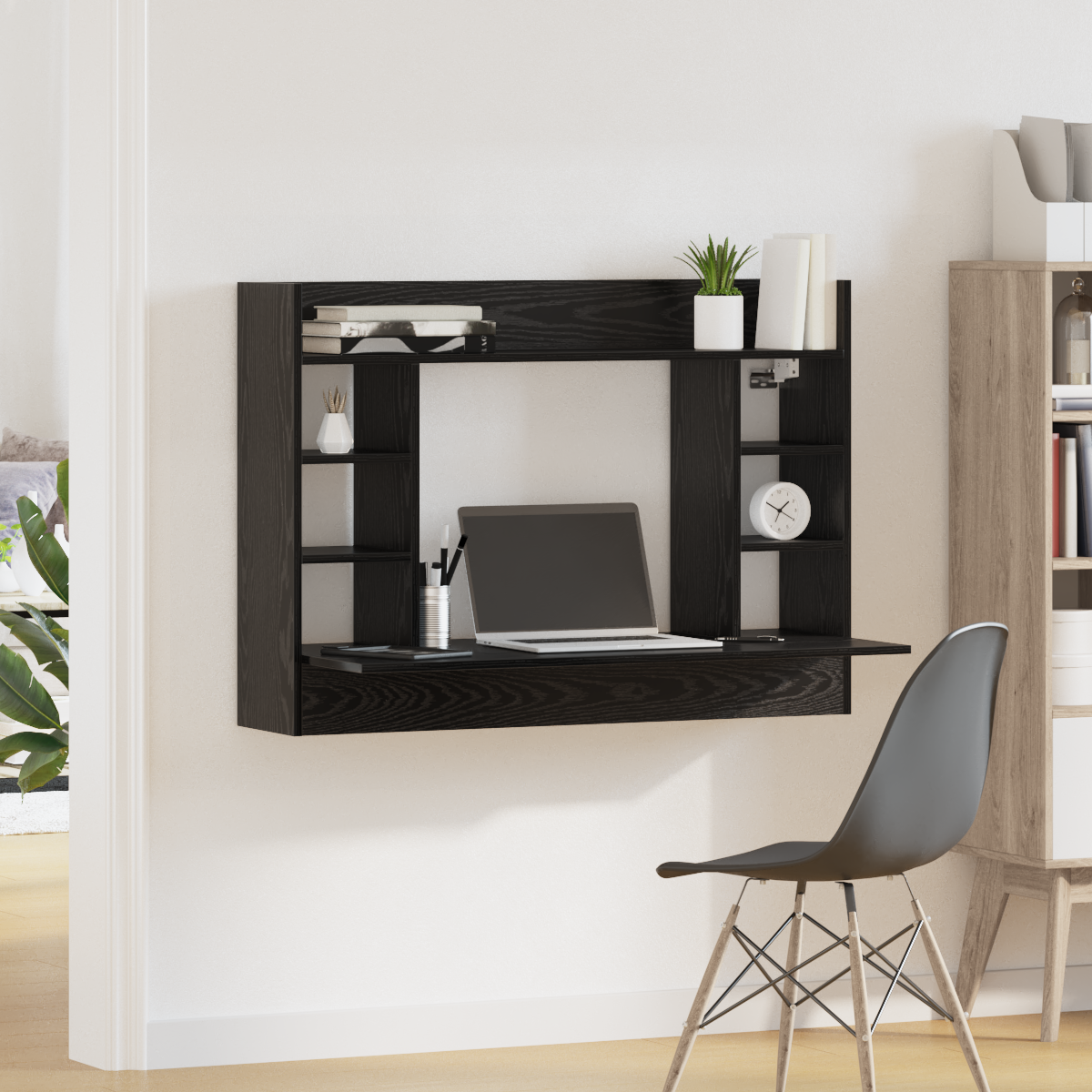 Wall-Mounted Desk Black Oak 105x48x75 cm Engineered Wood - Image 4