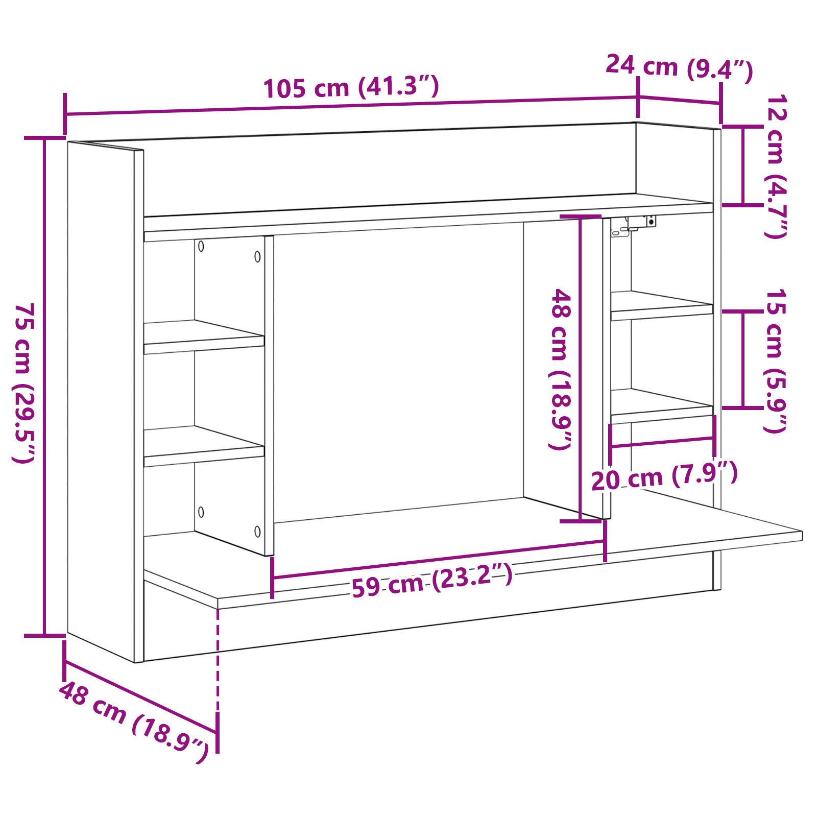 Wall-Mounted Desk Black Oak 105x48x75 cm Engineered Wood - Image 10