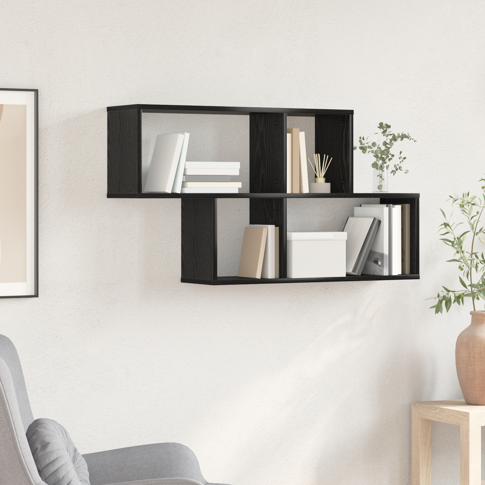 Wall Shelf Black Oak 100x20x53 cm Engineered Wood