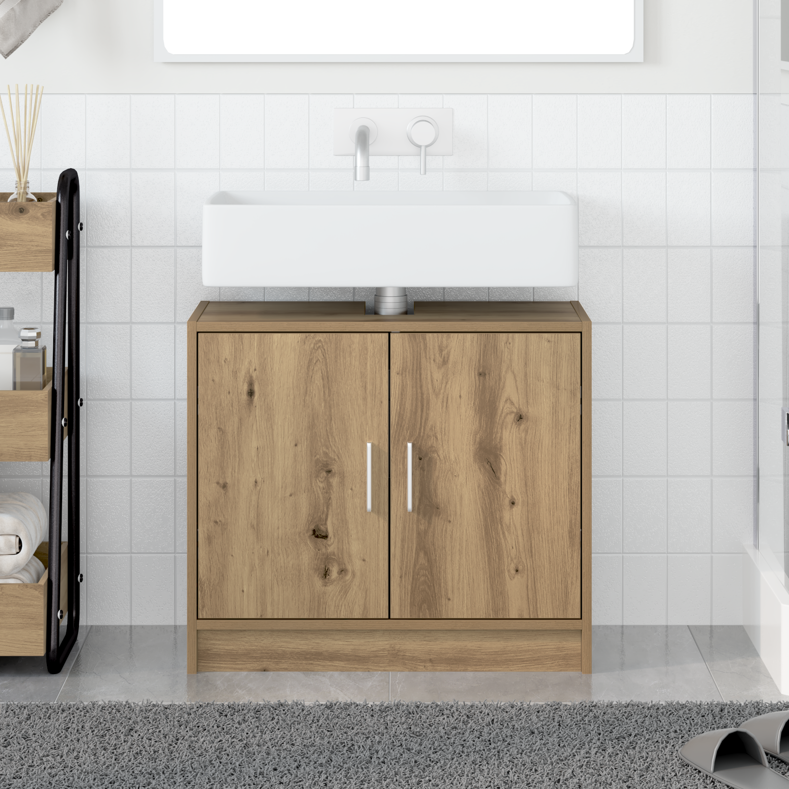 Spoelcabinet Massief Eiken 63x29x55 cm Bewerkt Hout