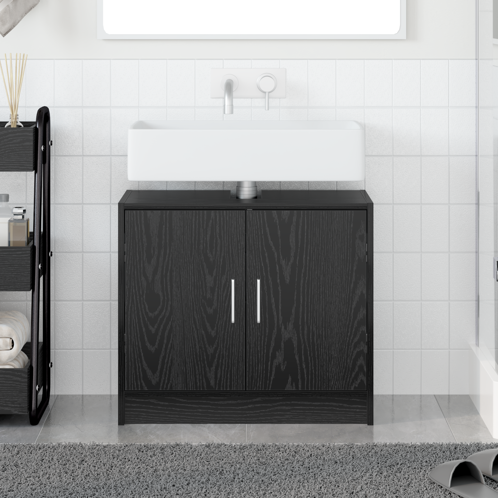 Sink Cabinet Black Oak 63x29x55 cm Engineered Wood