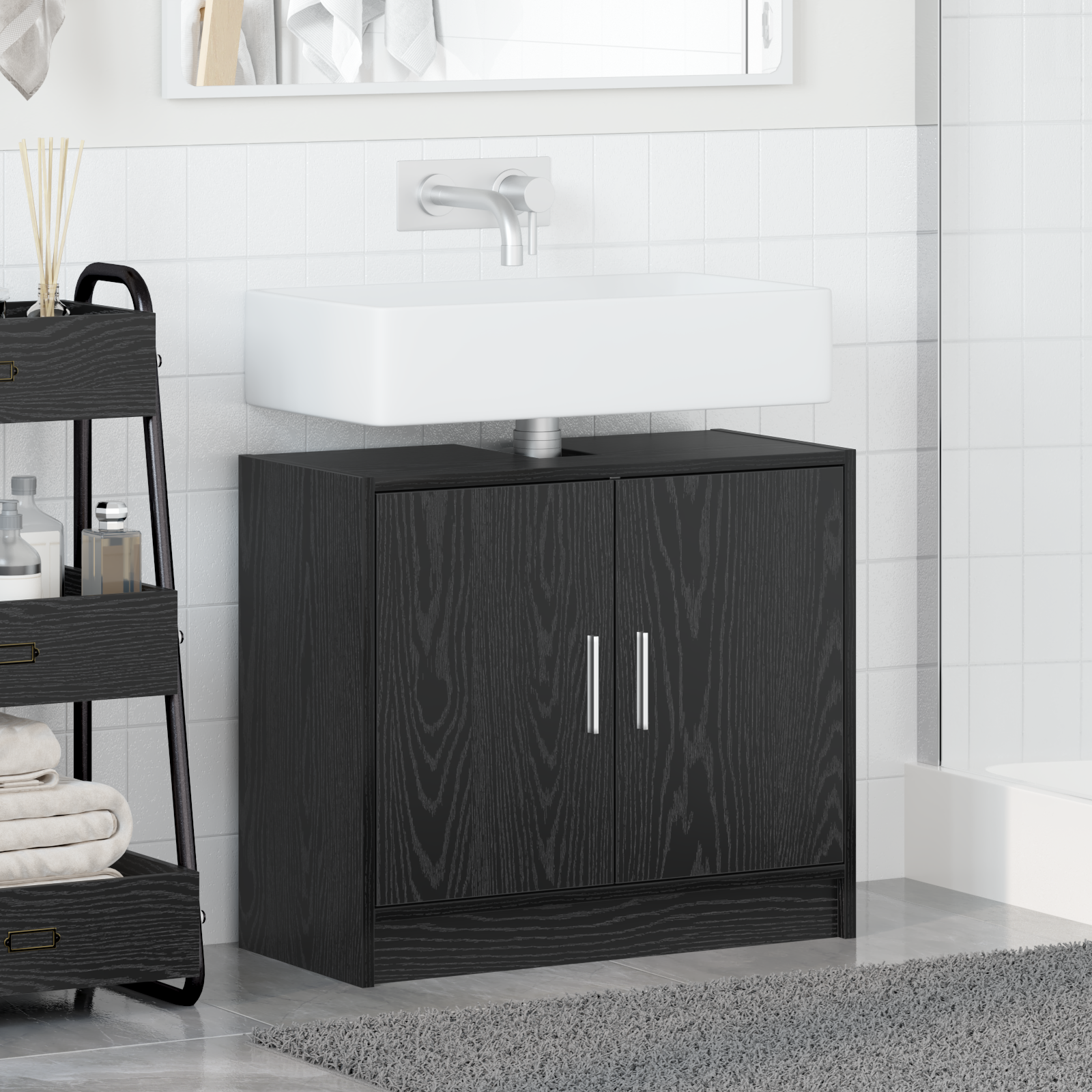 Sink Cabinet Black Oak 63x29x55 cm Engineered Wood - Image 4