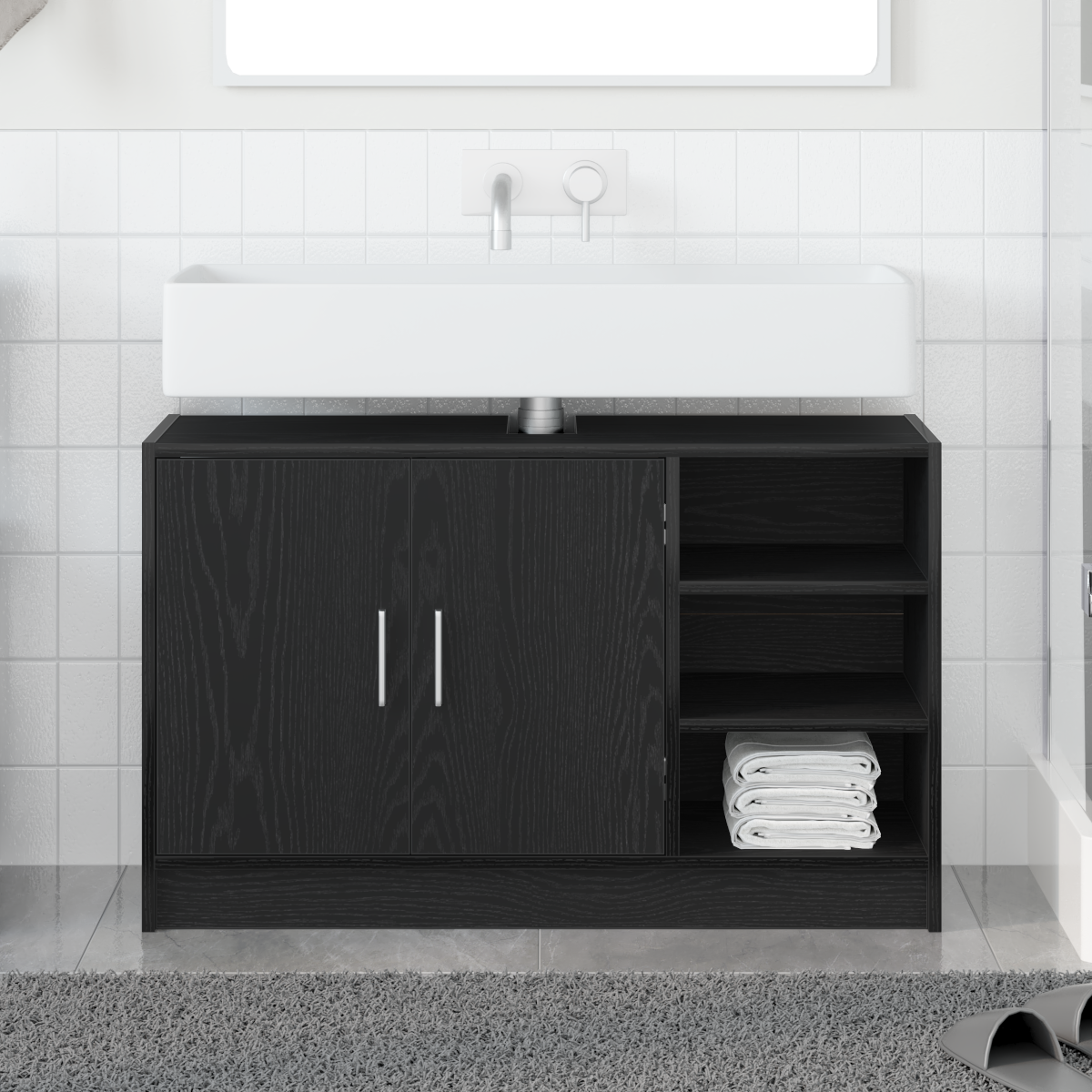 Sink Cabinet Black Oak 90x29x55 cm Engineered Wood