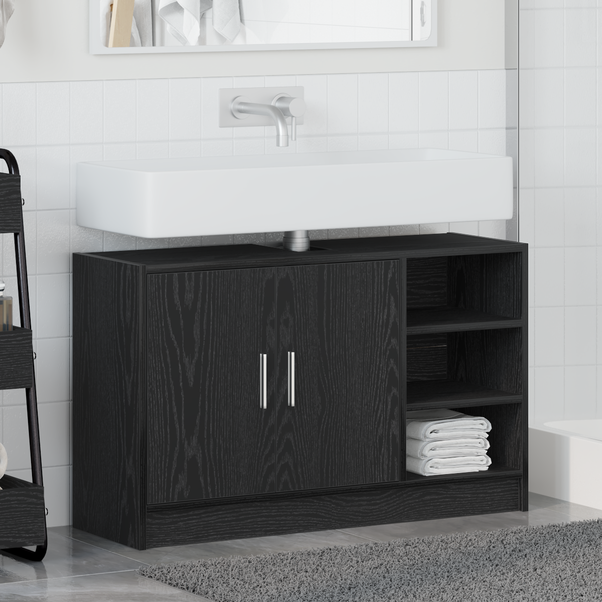 Sink Cabinet Black Oak 90x29x55 cm Engineered Wood - Image 4