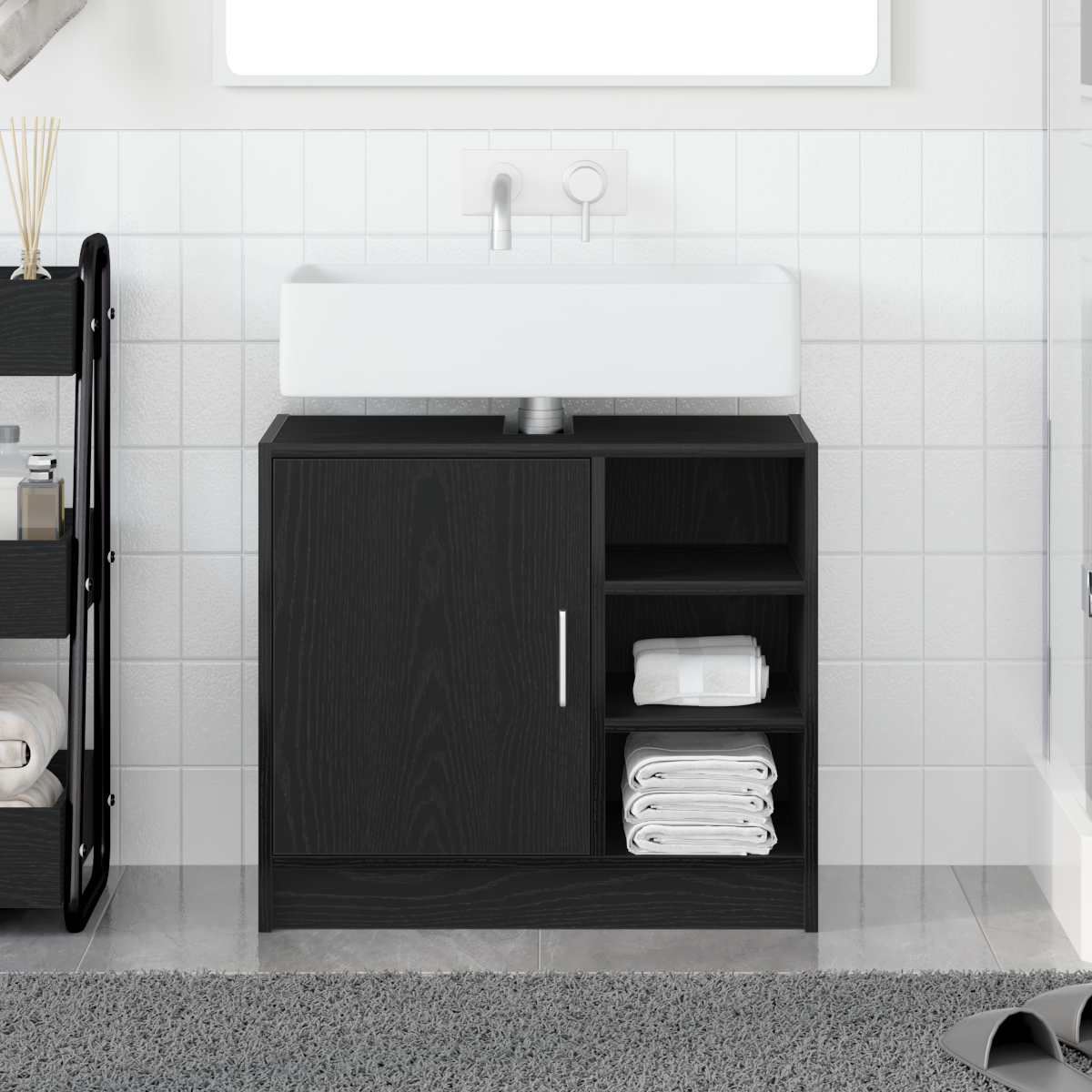 Sink Cabinet Black Oak 63x29x55 cm Engineered Wood