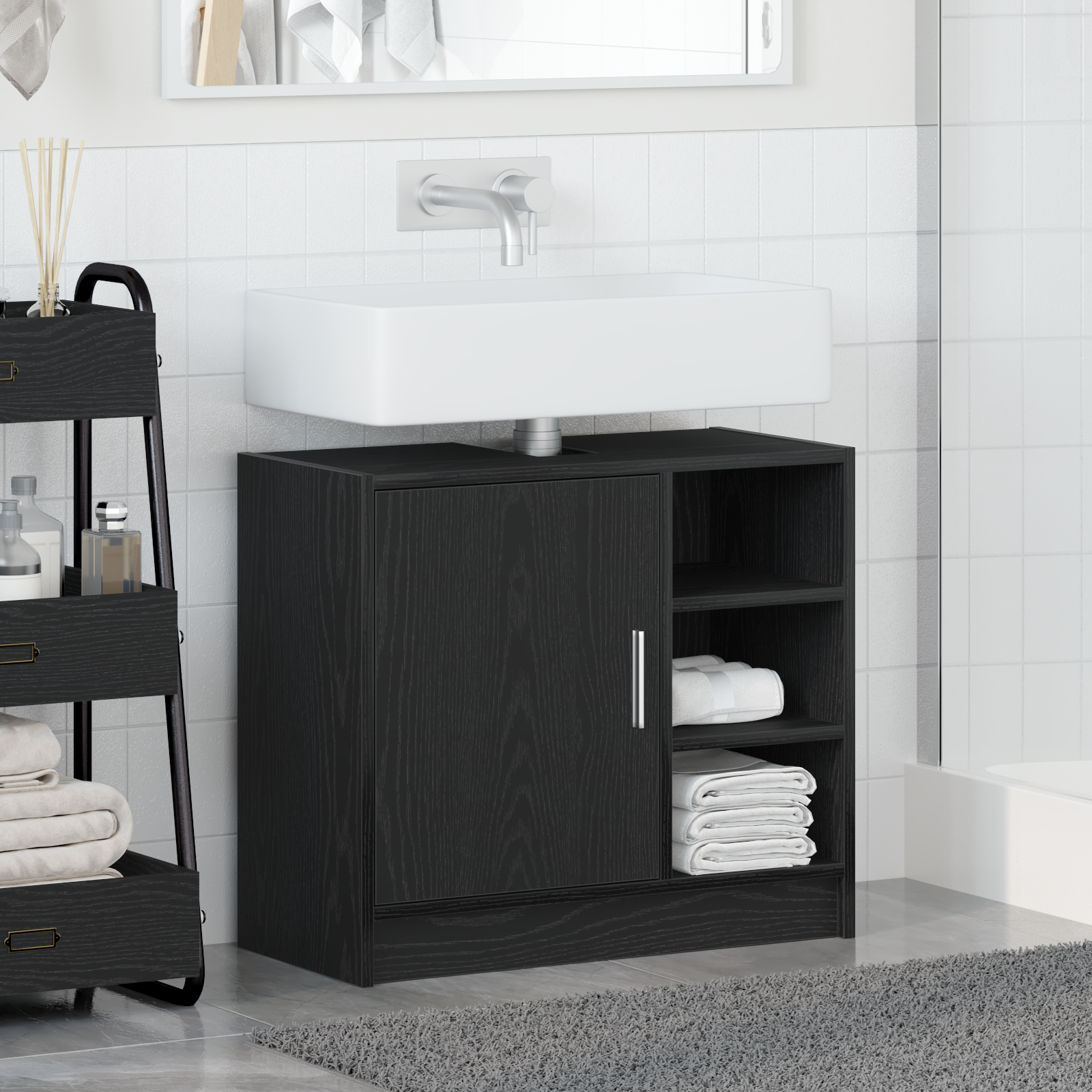 Sink Cabinet Black Oak 63x29x55 cm Engineered Wood - Image 4