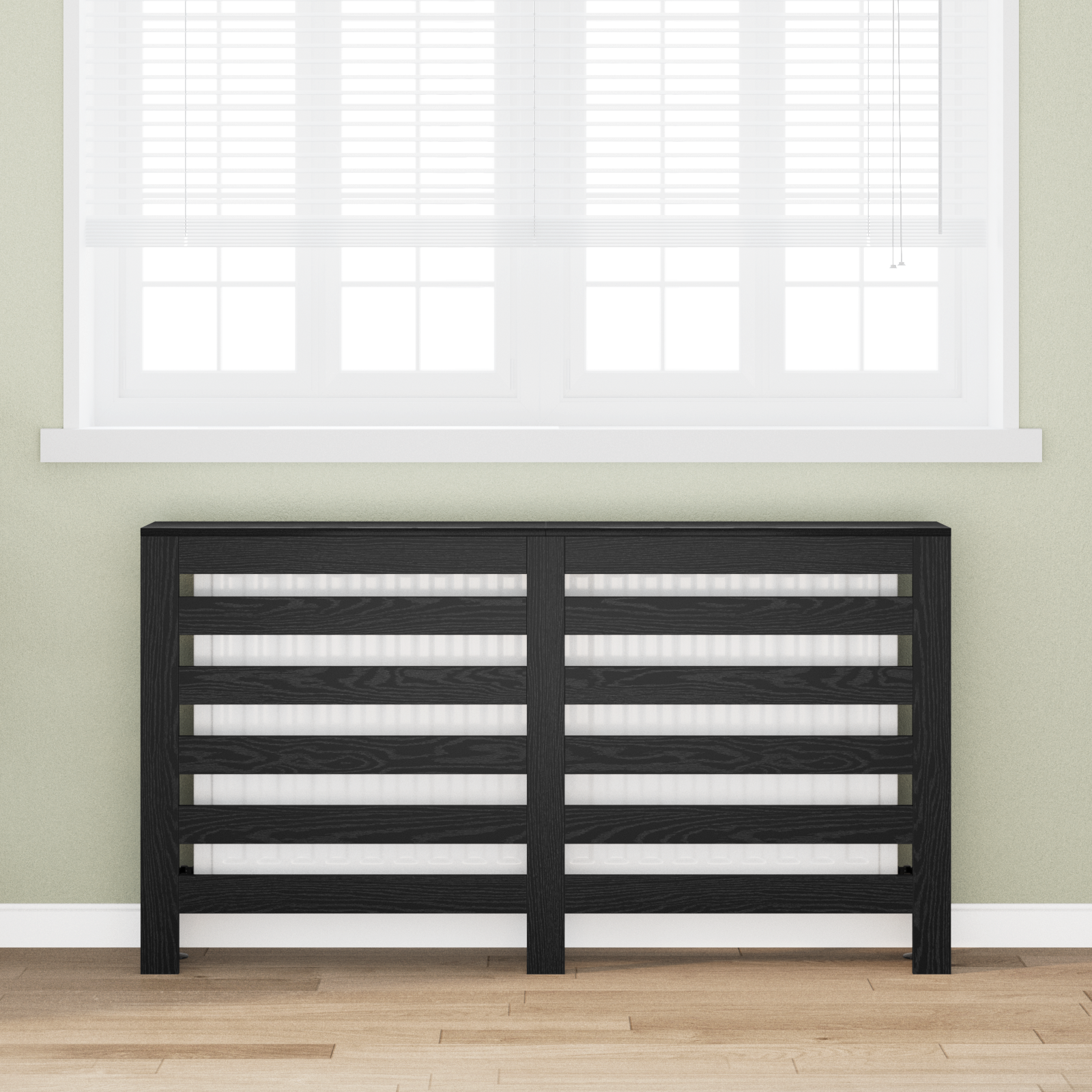 Radiator Cover Zwart Eiken 149x20x82 cm Geglansd Hout