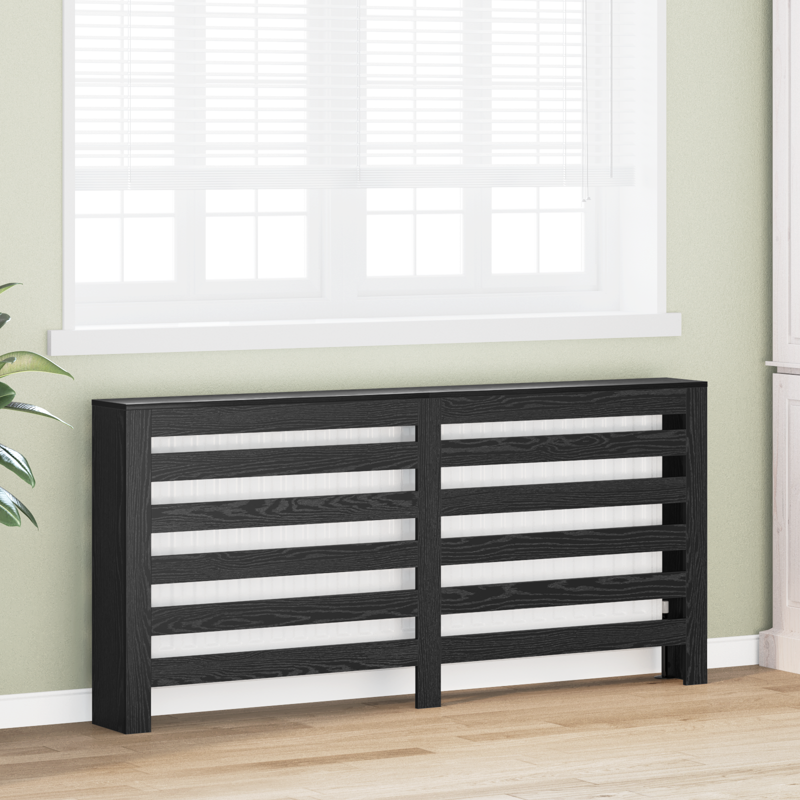 Radiator Cover Black Oak 175x20x82 cm Engineered Wood - Image 3