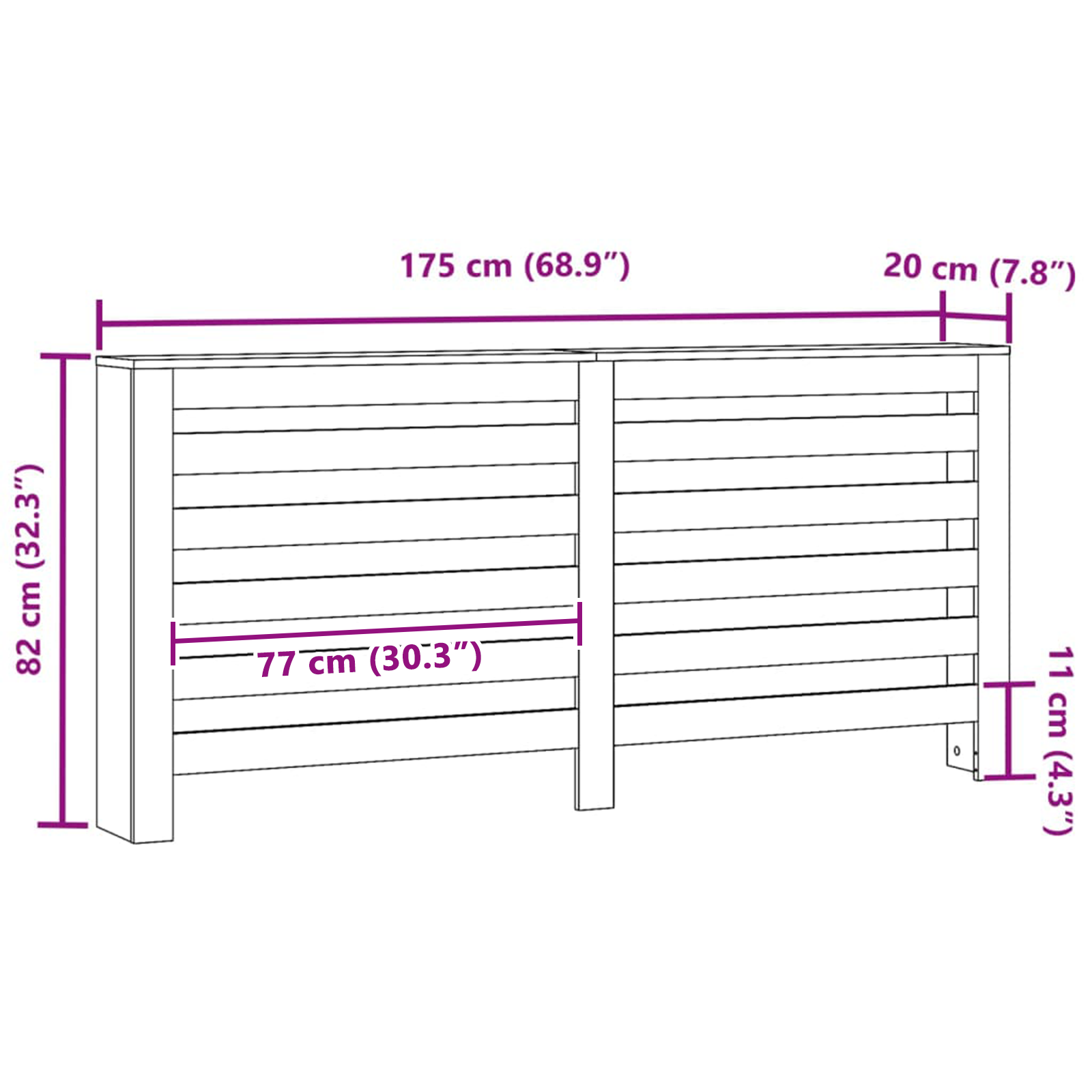 Radiator Cover Black Oak 175x20x82 cm Engineered Wood - Image 8