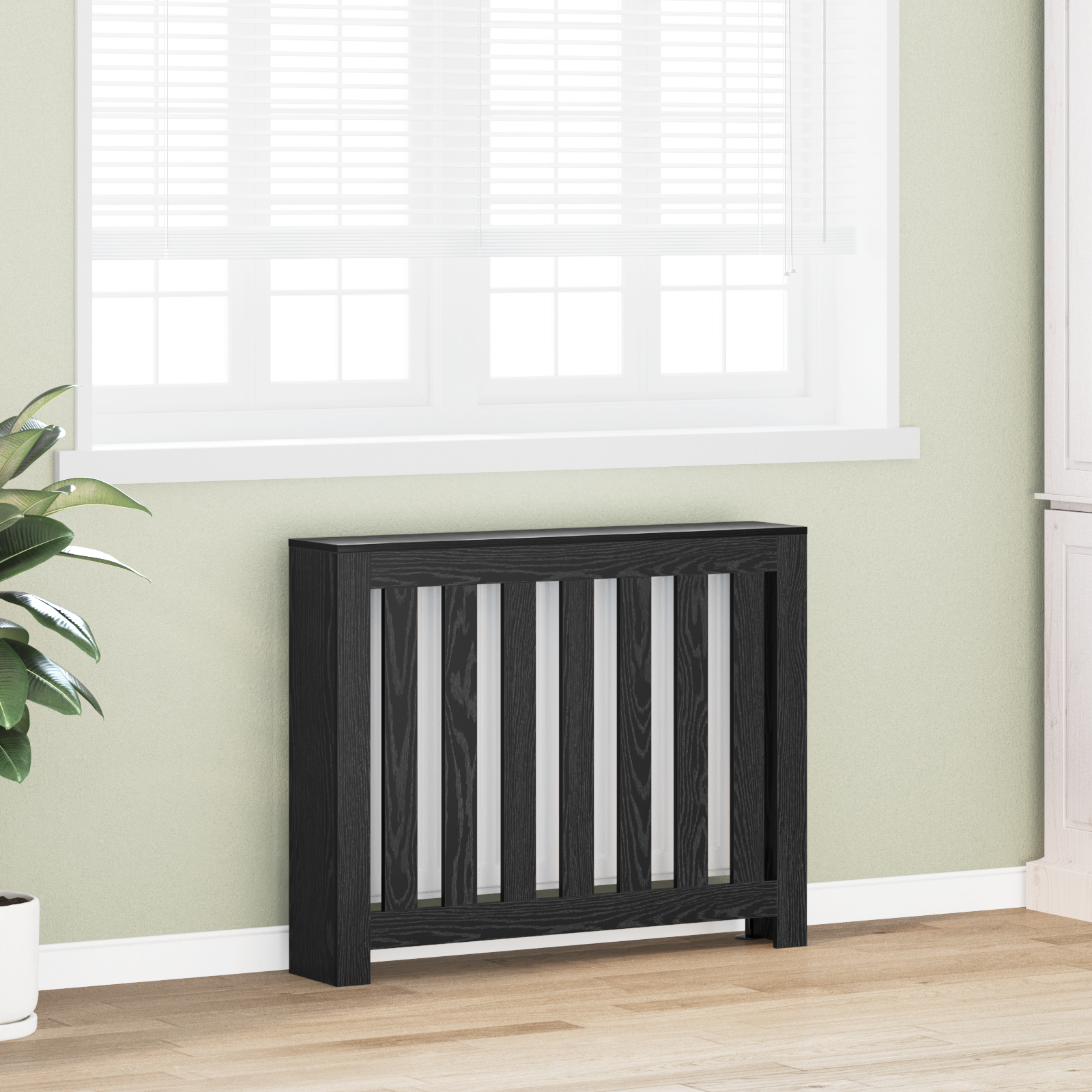 Radiator Cover Black Oak 104x20x82 cm Engineered Wood - Image 3