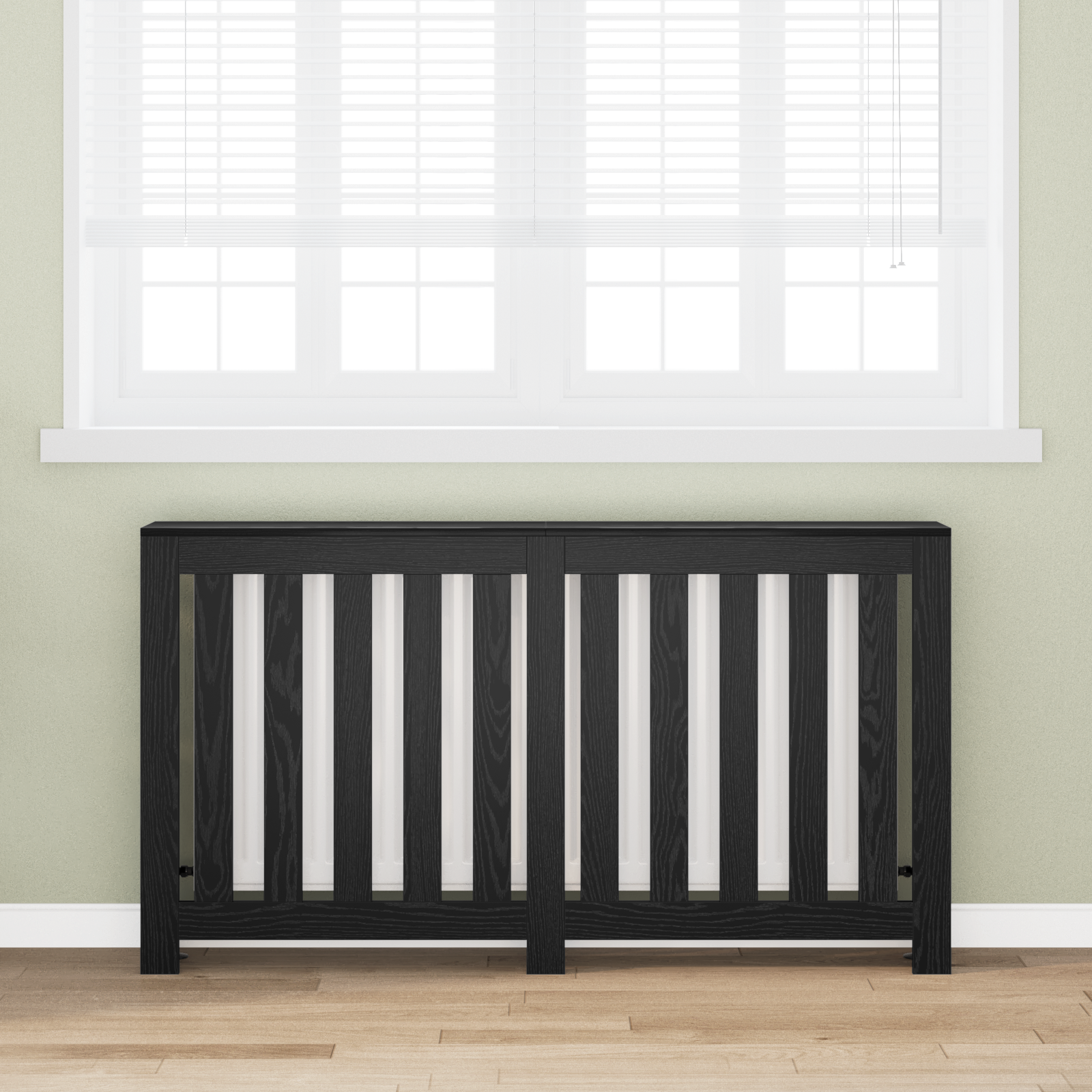 radiatorafdekking Zwart Eiken 149x20x82 cm Geëngineerd Hout