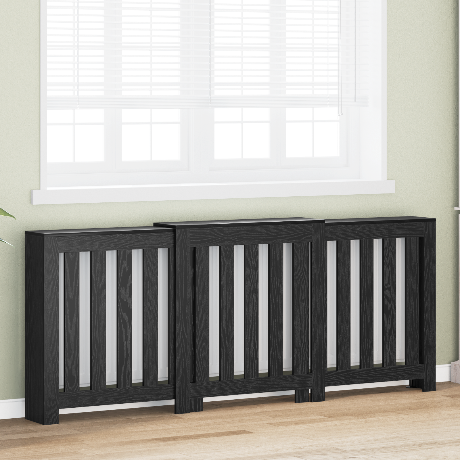 Radiator Cover Black Oak 205x21.5x83.5 cm Engineered Wood - Image 3