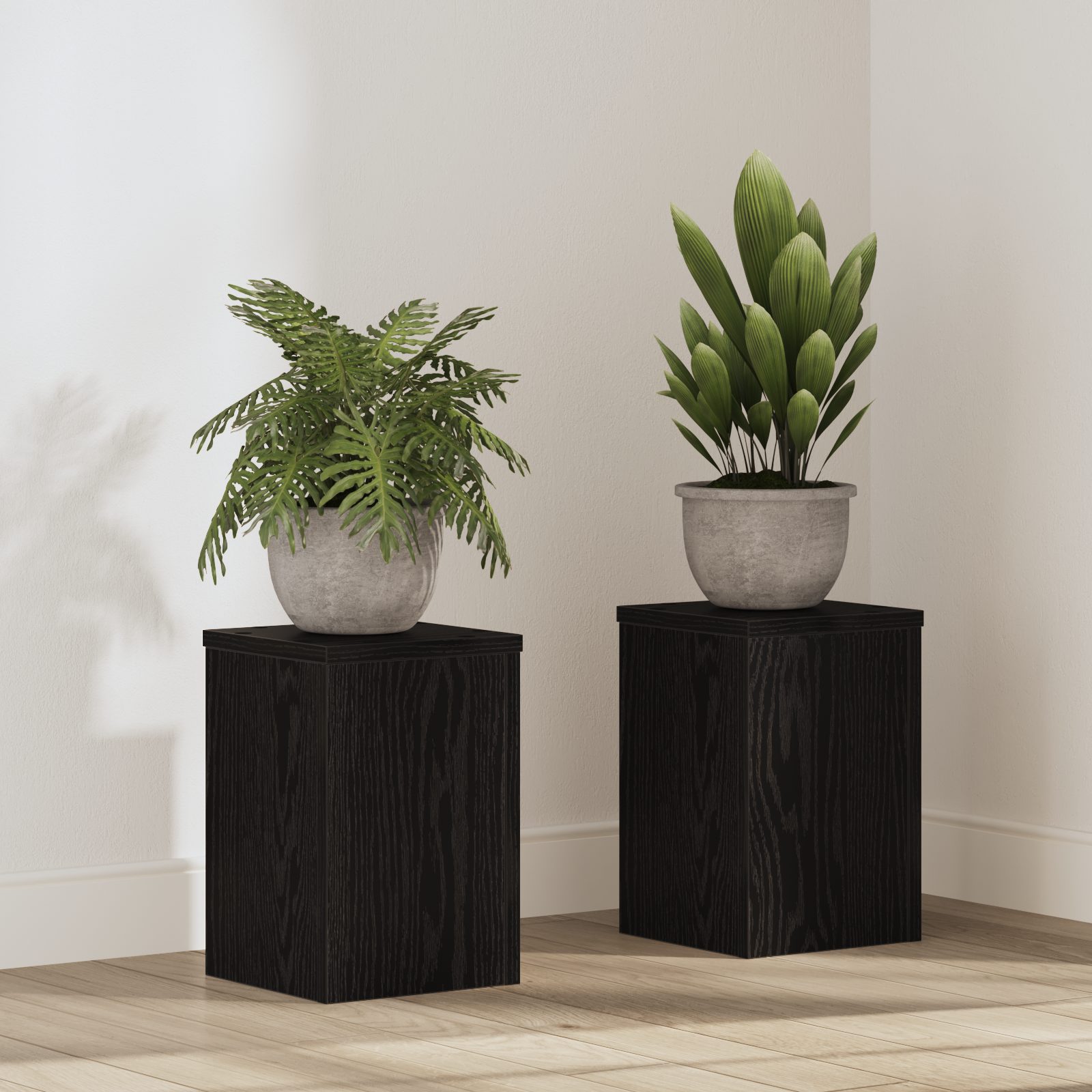 Plantenstandaards 2 stuks Zwart Eiken 20x20x30 cm Geengineerd Hout