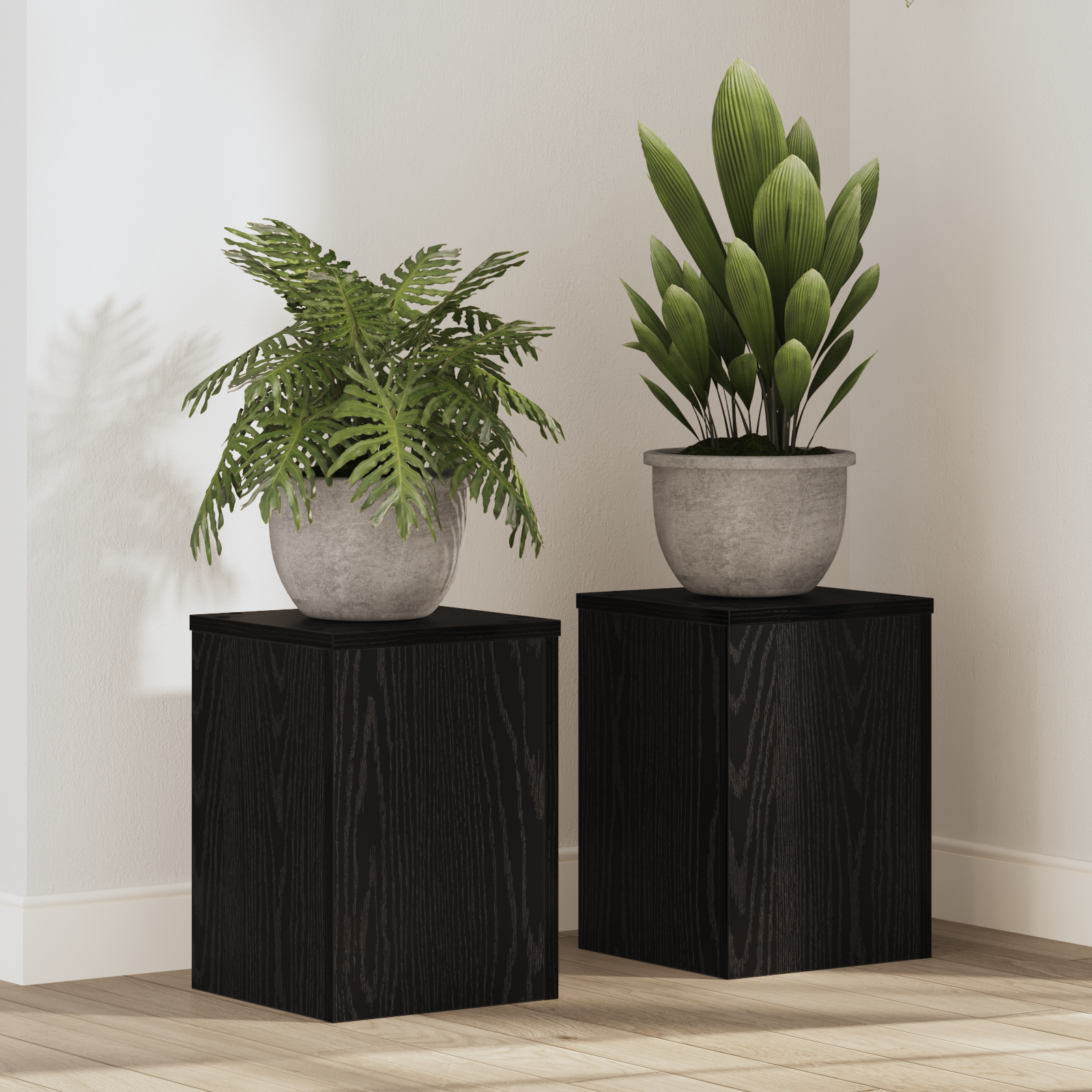 Plantenstandaards 2 stuks Zwarte Eik 25x25x35 cm Geïntegreerd Hout