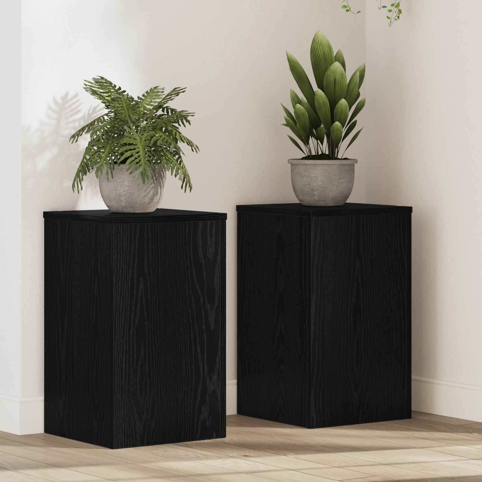 Plantenstandaarden 2 stuks Zwart Eiken 30x30x50 cm Geengineerd Hout