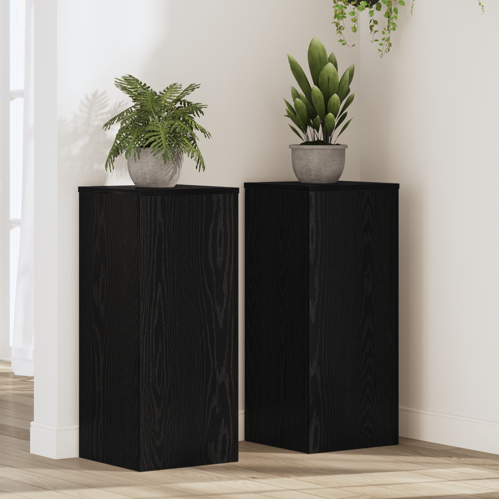 Plantenstandaarden 2 stuks Zwart Eiken 30x30x70 cm Geengineerd Hout