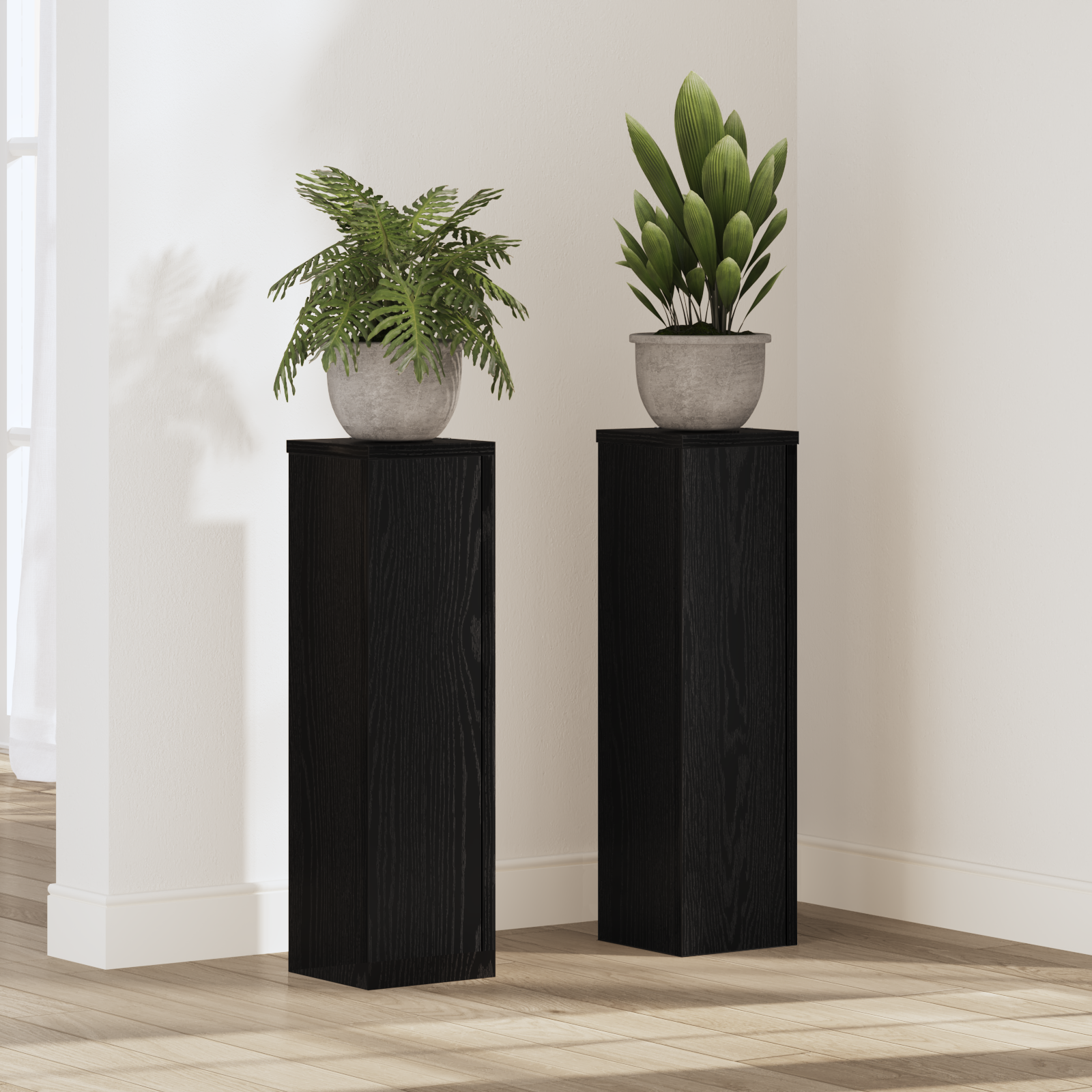 Plantenstandaarden 2 stuks Zwarte Eiken 17x17x60 cm Bewerkt Hout