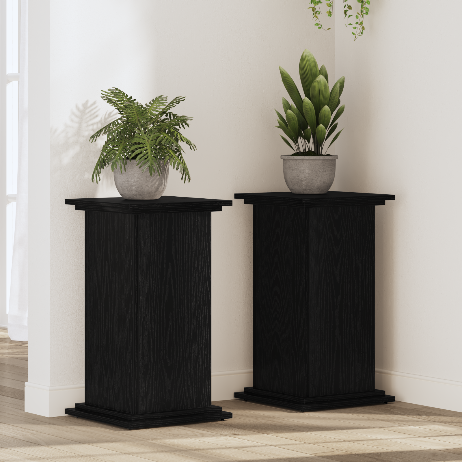 Plantenstandaard Zwart Eiken 33x33x60 cm Geëngineerd Hout