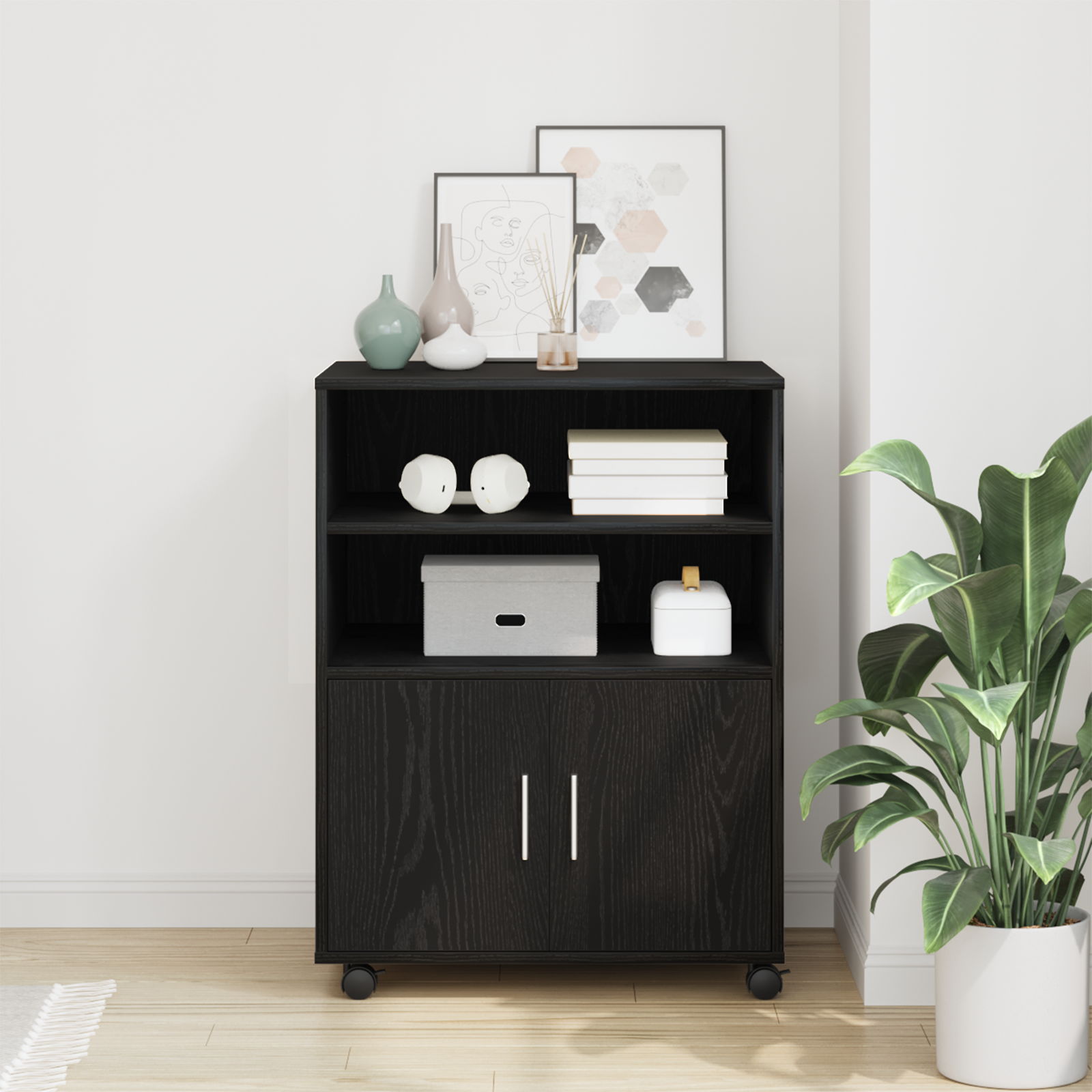 Thumbnail - vidaXL Rollschrank Schwarz Eiche 60x48x81 cm Holzwerkstoff