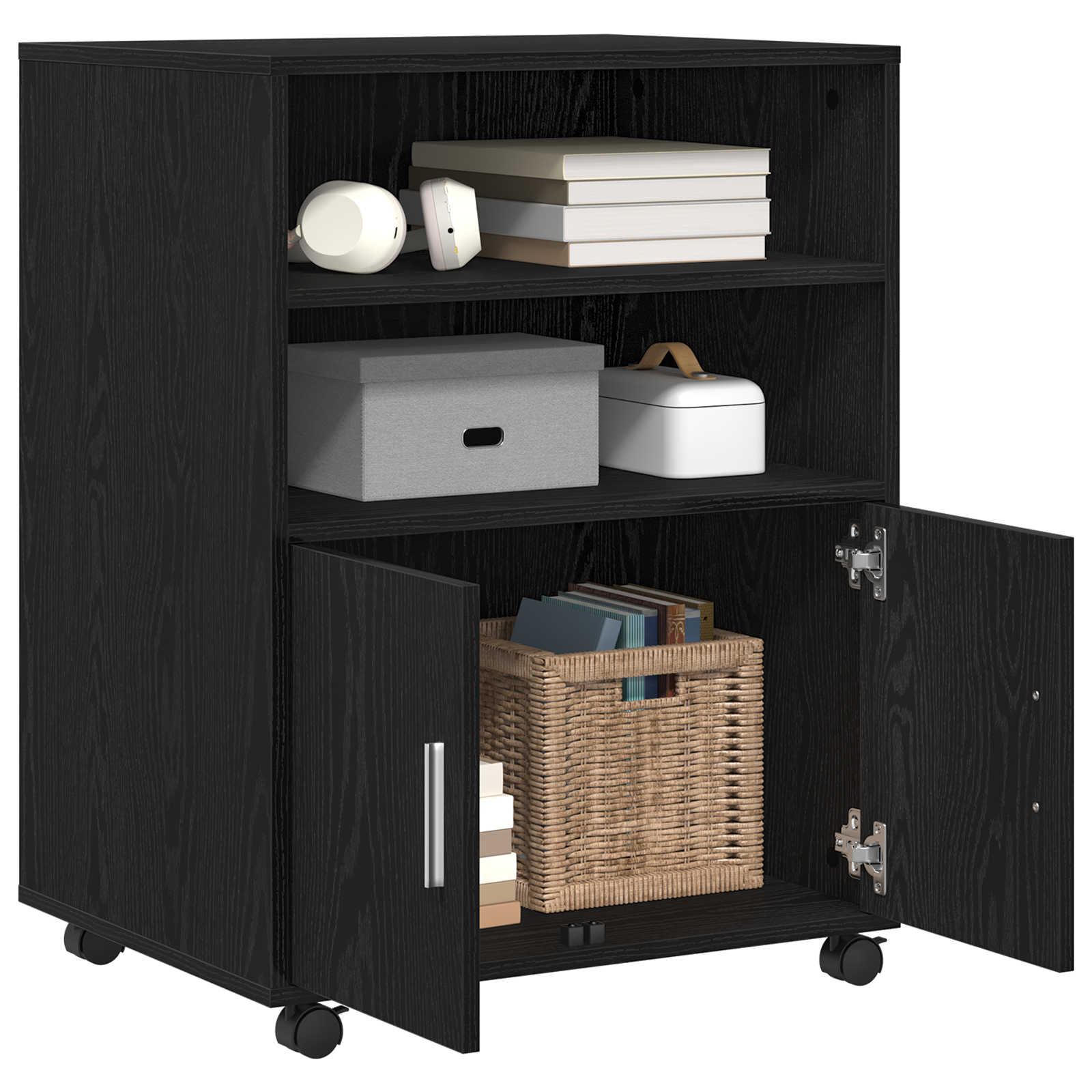 Rolling Cabinet Black Oak 60x48x81 cm Engineered Wood - Image 3