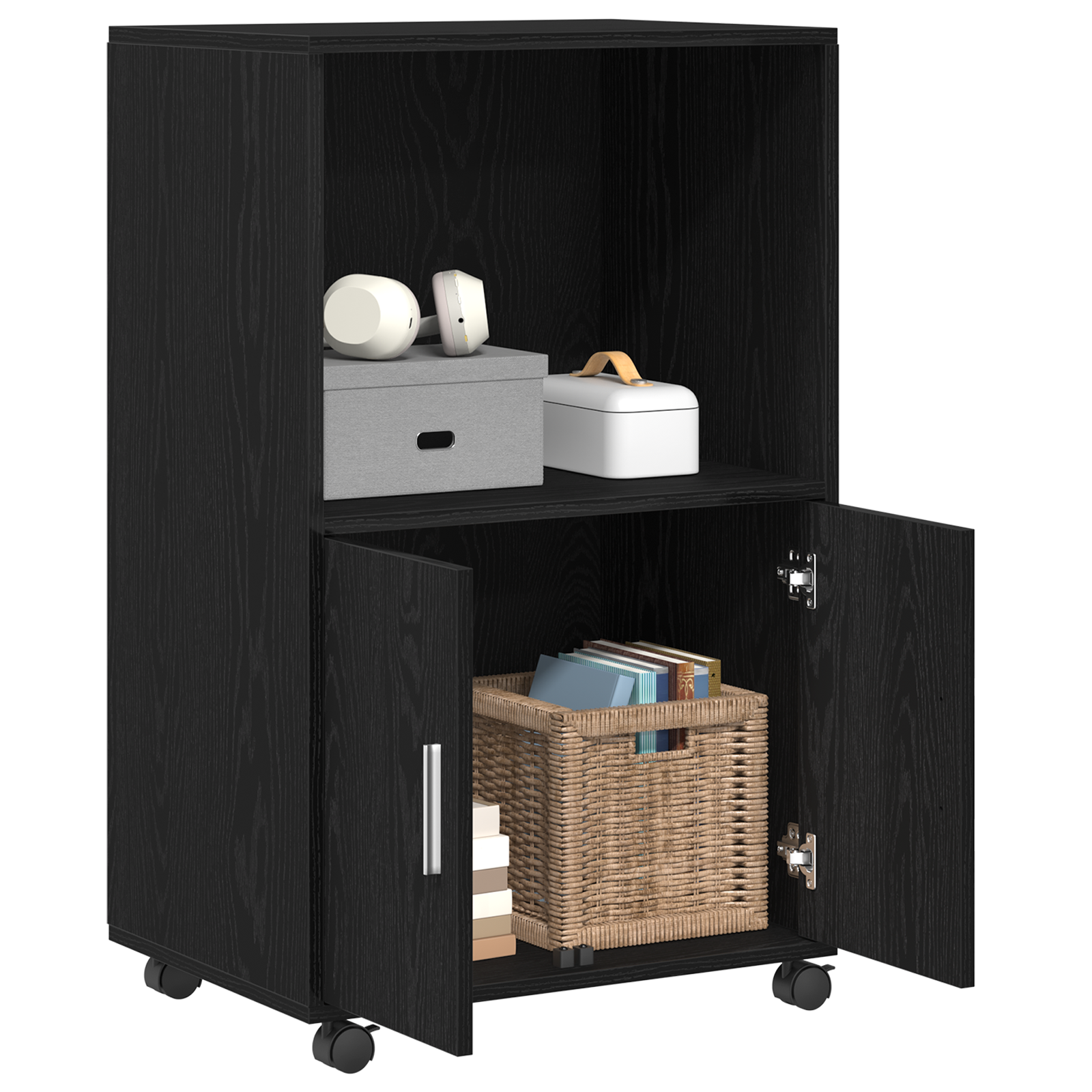 Rolling Cabinet Black Oak 55x40x91 cm Engineered Wood - Image 3