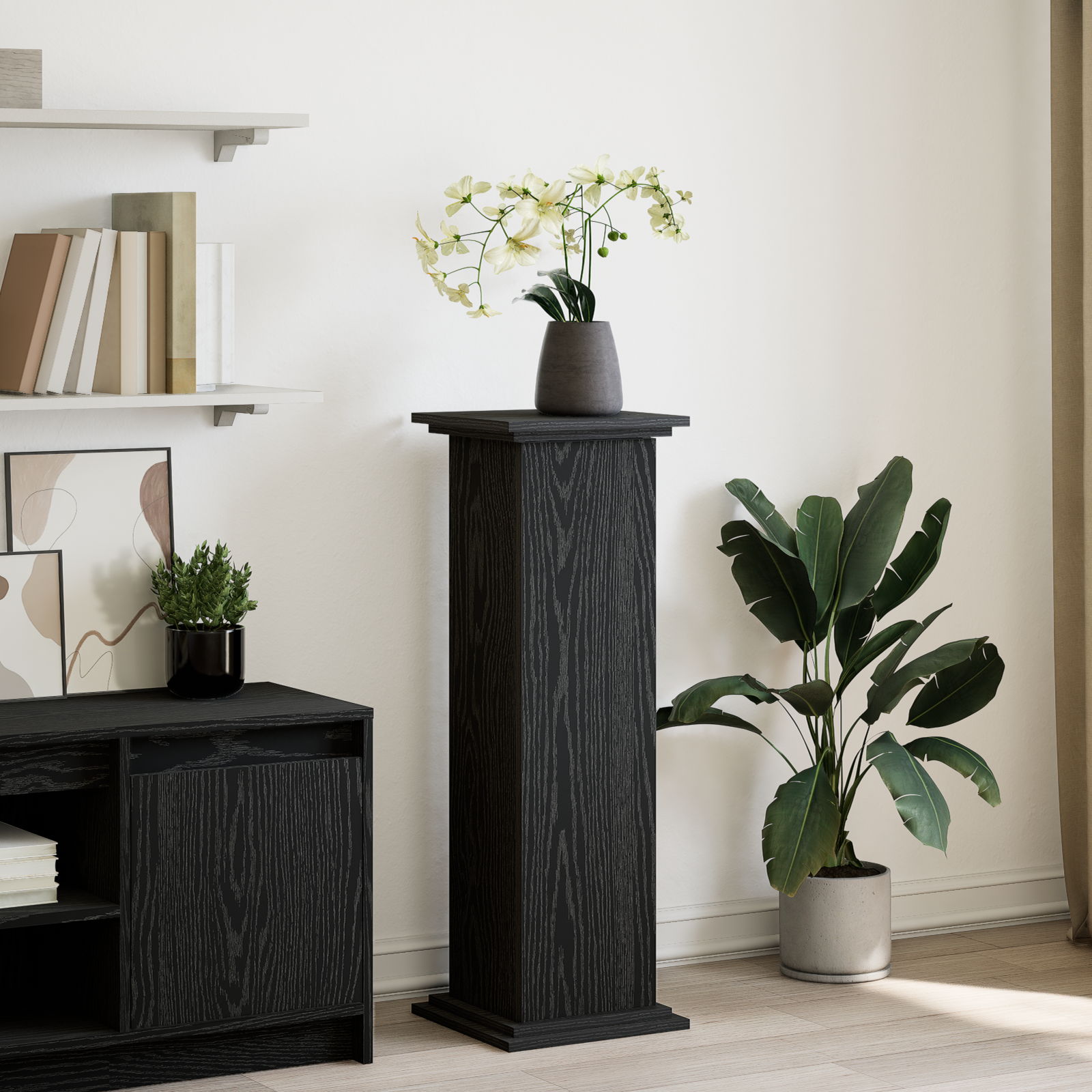 Displaystand met Opslag Zwart Eiken 31x30x90 cm