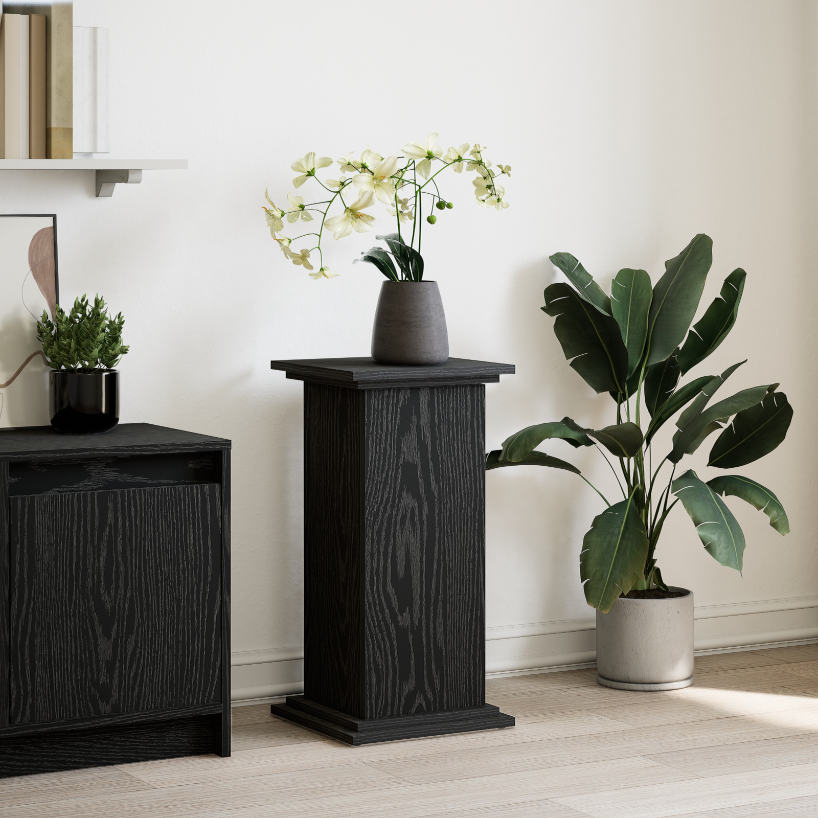 Display Stand met Opslag Zwart Eiken 31x30x60 cm Geëngineerd Hout