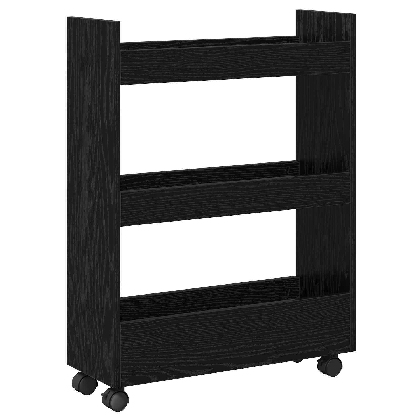 Narrow Storage Trolley 3 Tier Black Oak Engineered Wood - Image 2