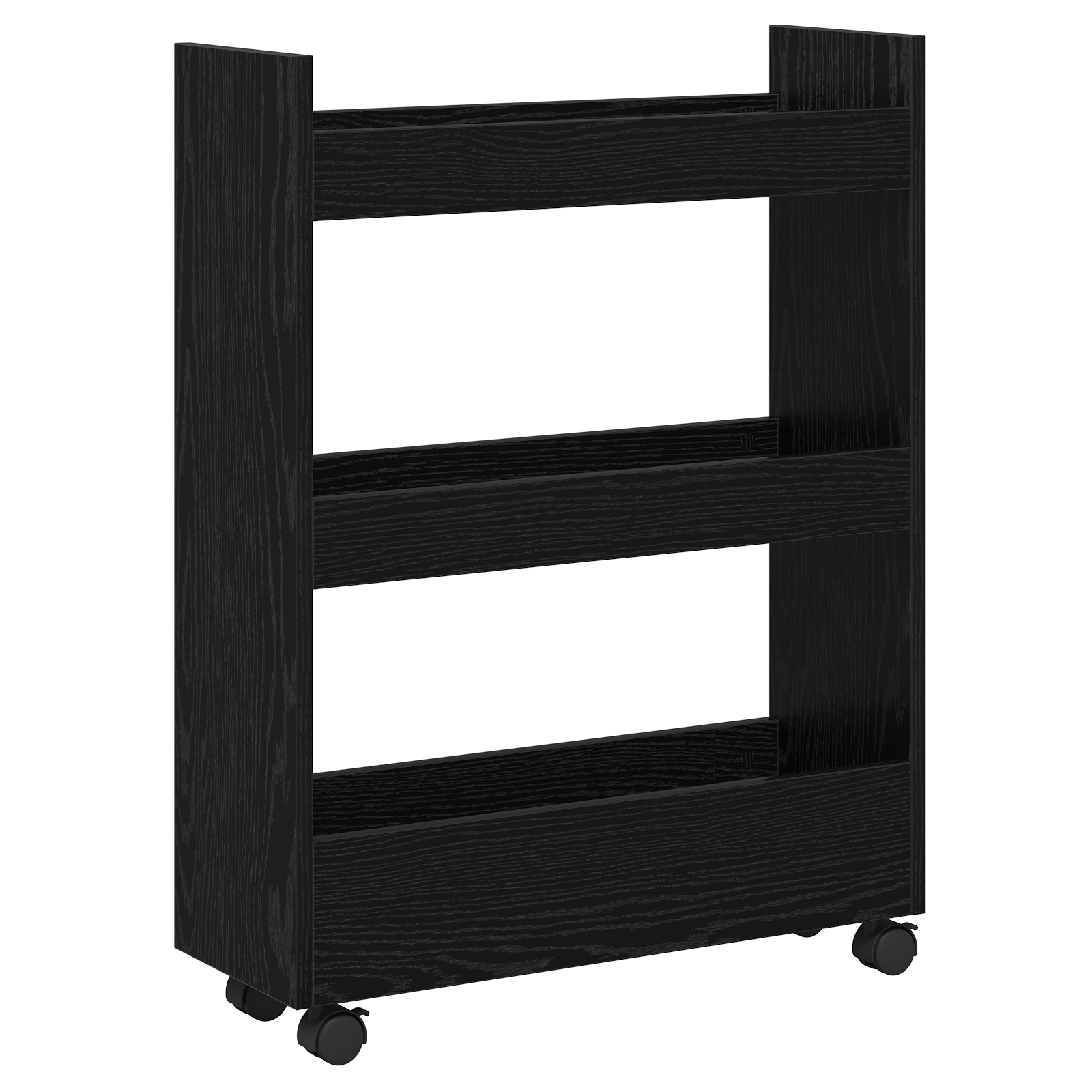 Narrow Storage Trolley 3 Tier Black Oak Engineered Wood - Image 7
