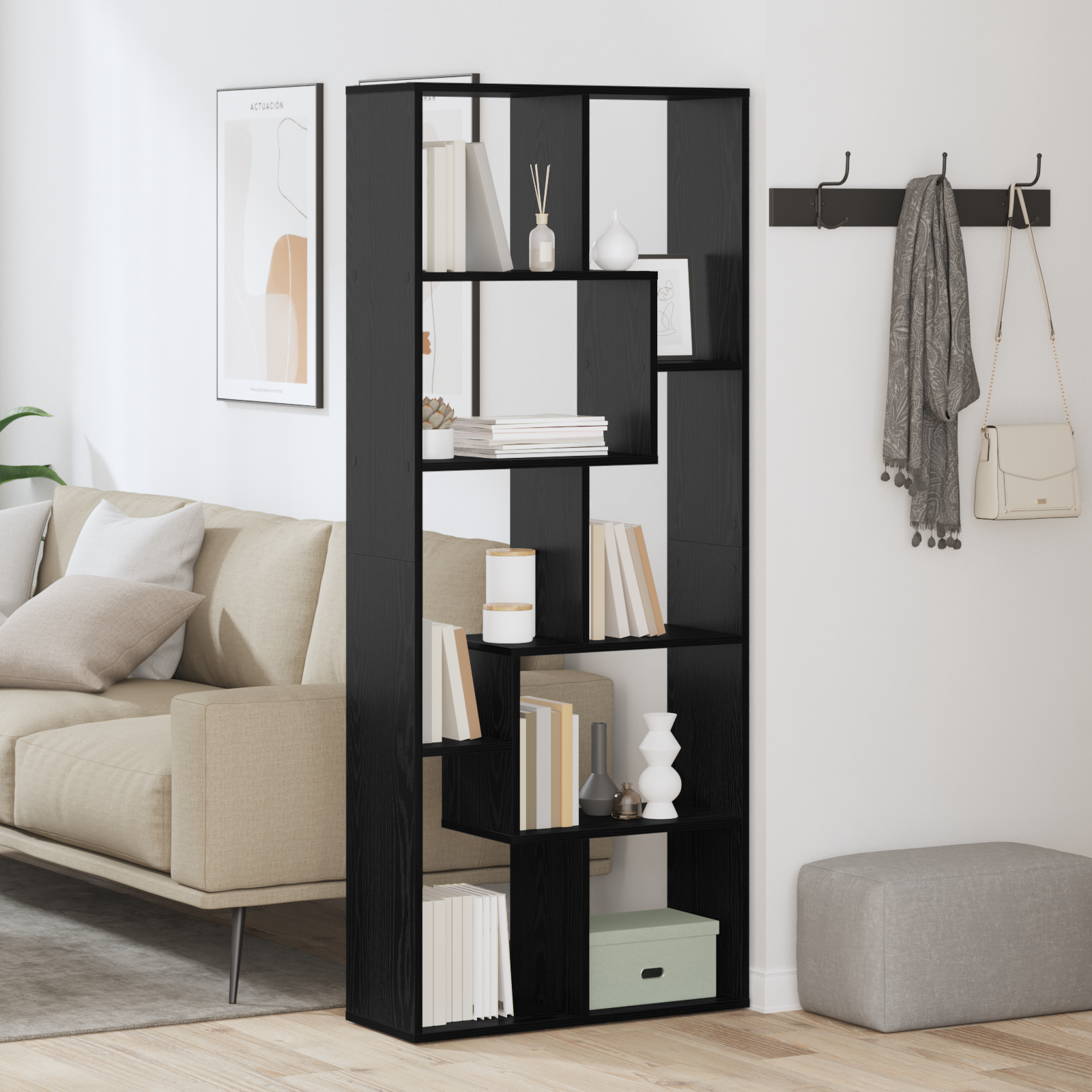 Room Divider Bookcase Black Oak 67x25x161.5 cm Engineered Wood