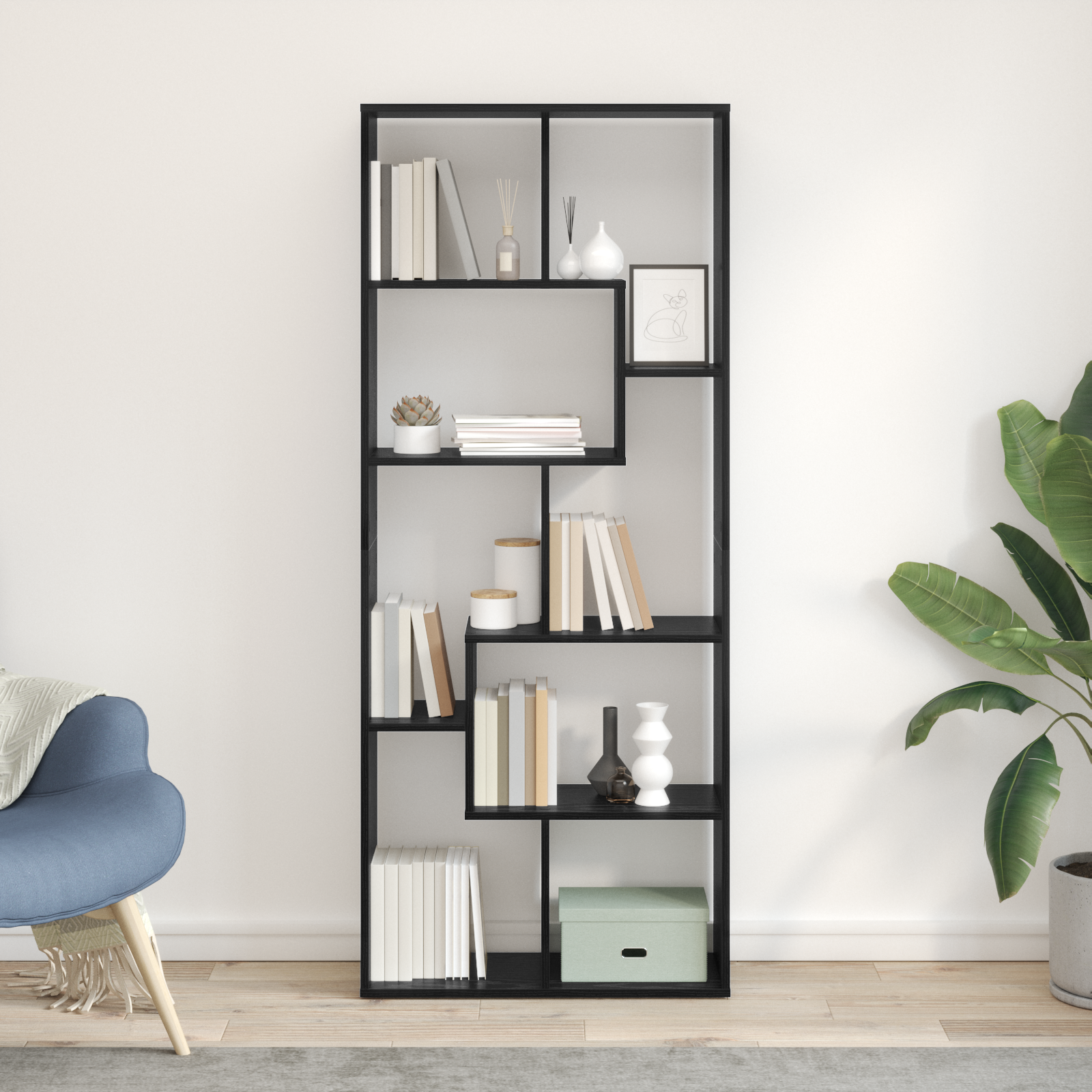 Room Divider Bookcase Black Oak 67x25x161.5 cm Engineered Wood - Image 4