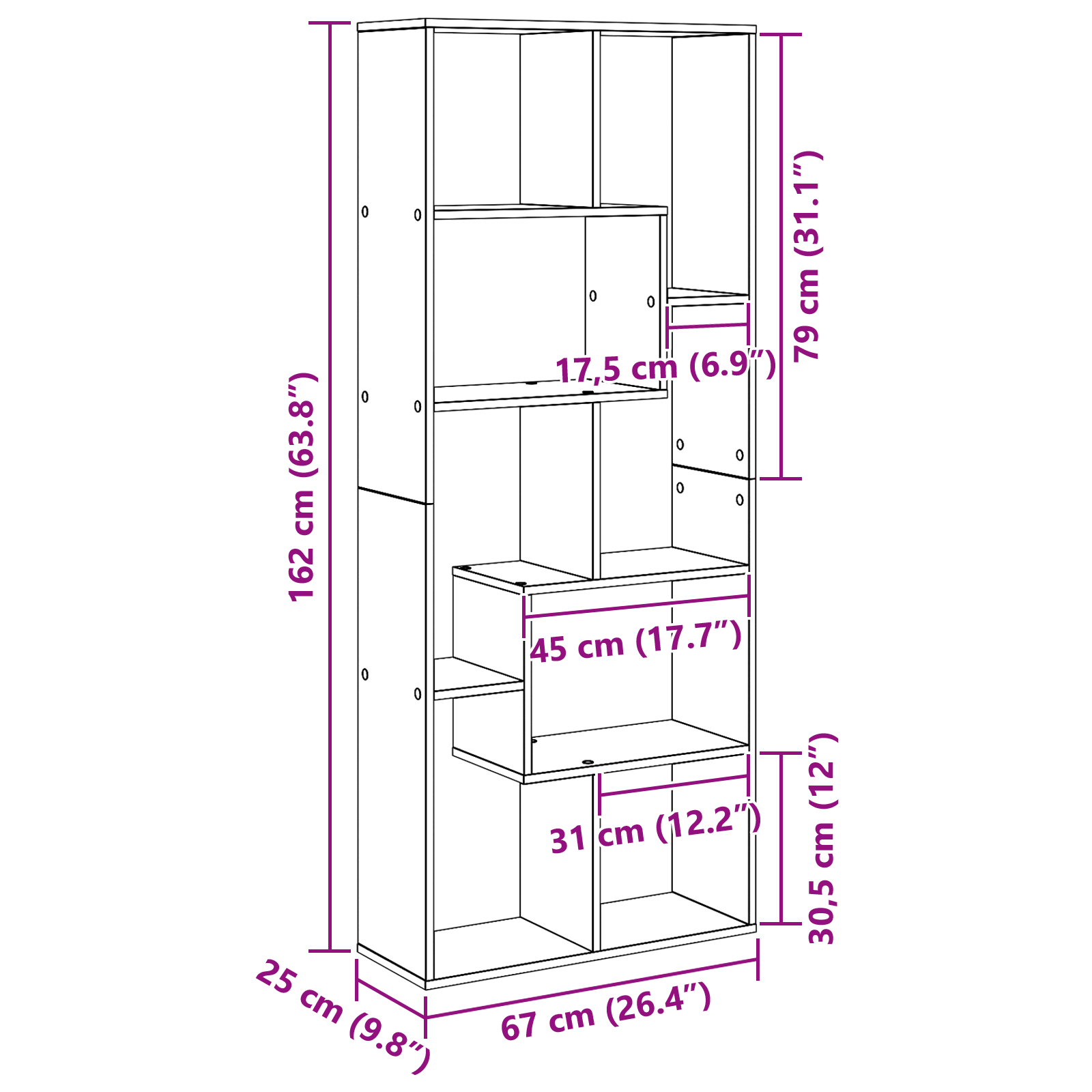 Room Divider Bookcase Black Oak 67x25x161.5 cm Engineered Wood - Image 9