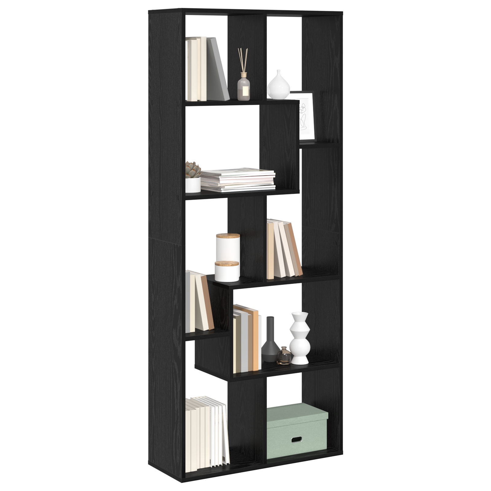 Room Divider Bookcase Black Oak 67x25x161.5 cm Engineered Wood - Image 3