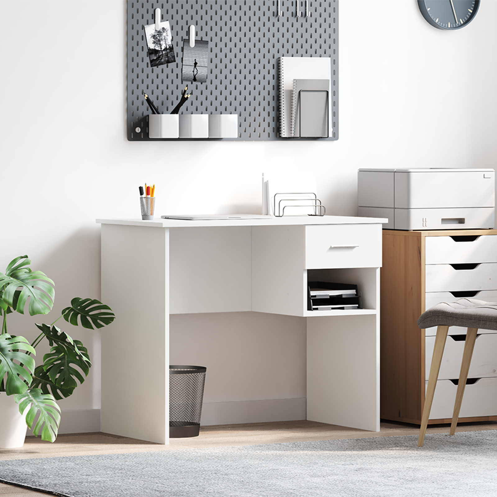 Desk with Storage White 90x49.5x75 cm Engineered wood