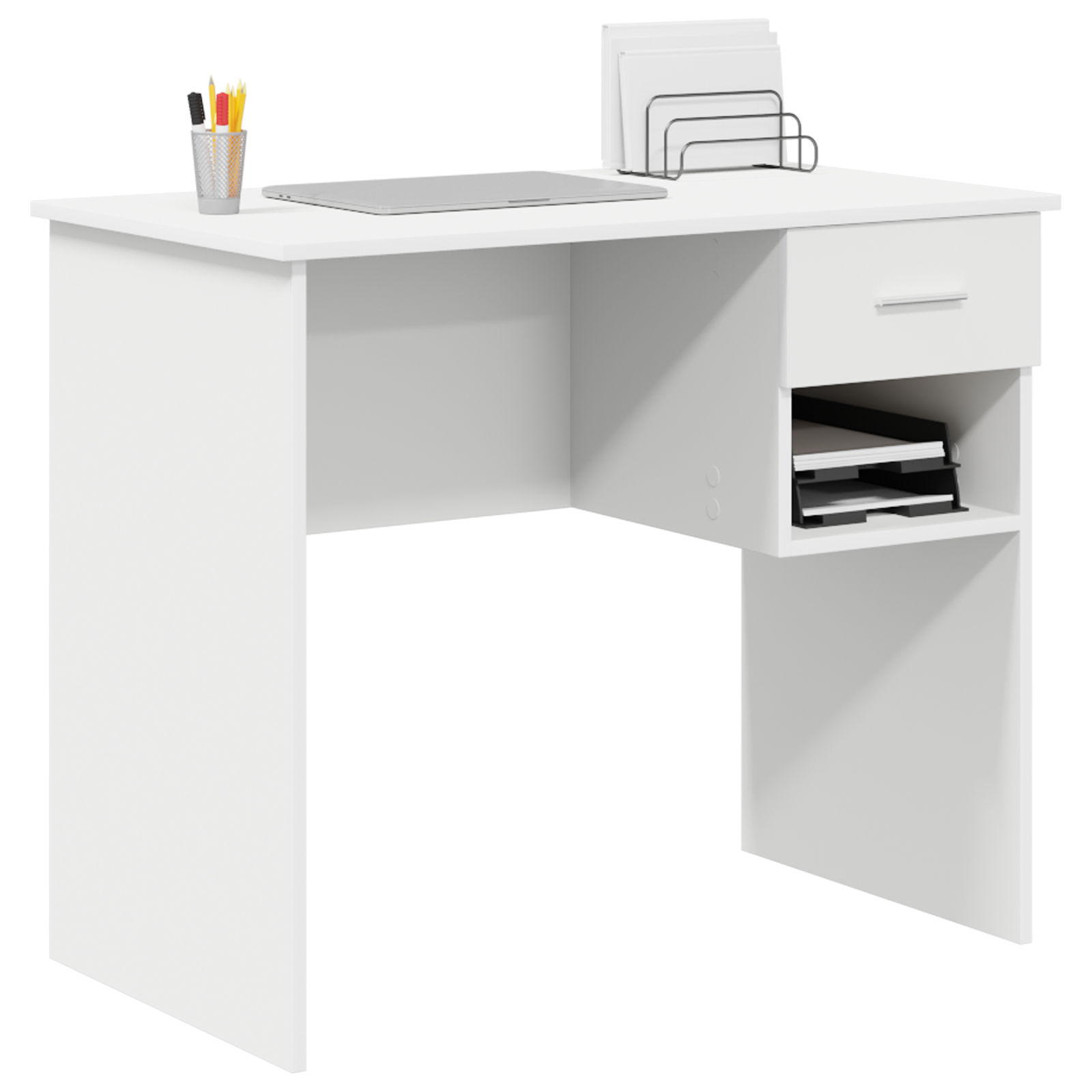 Desk with Storage White 90x49.5x75 cm Engineered wood - Image 3