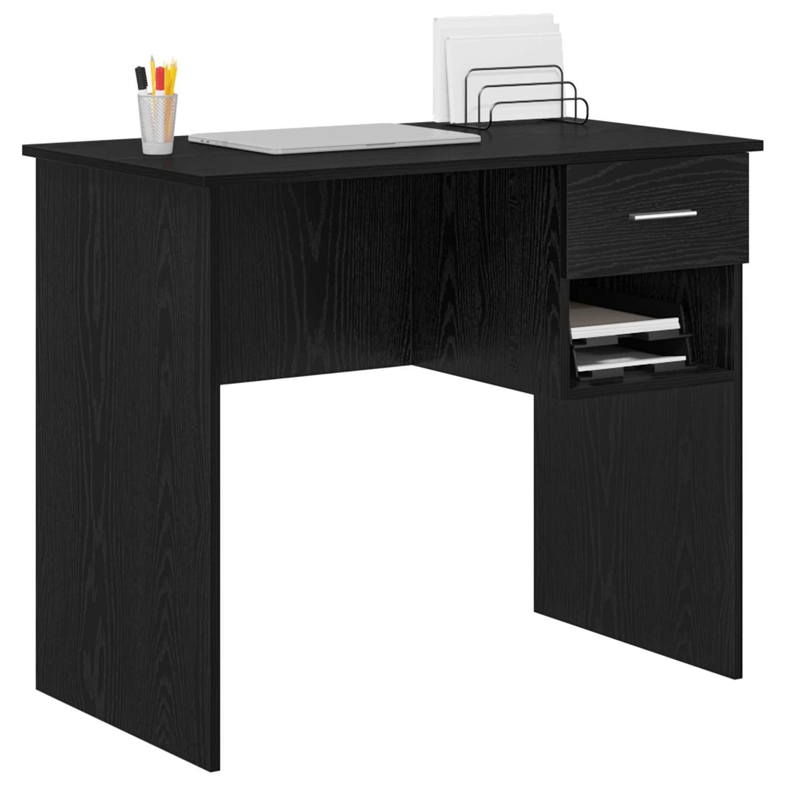 Desk with Storage Black Oak 90x49.5x75 cm Engineered wood - Image 3