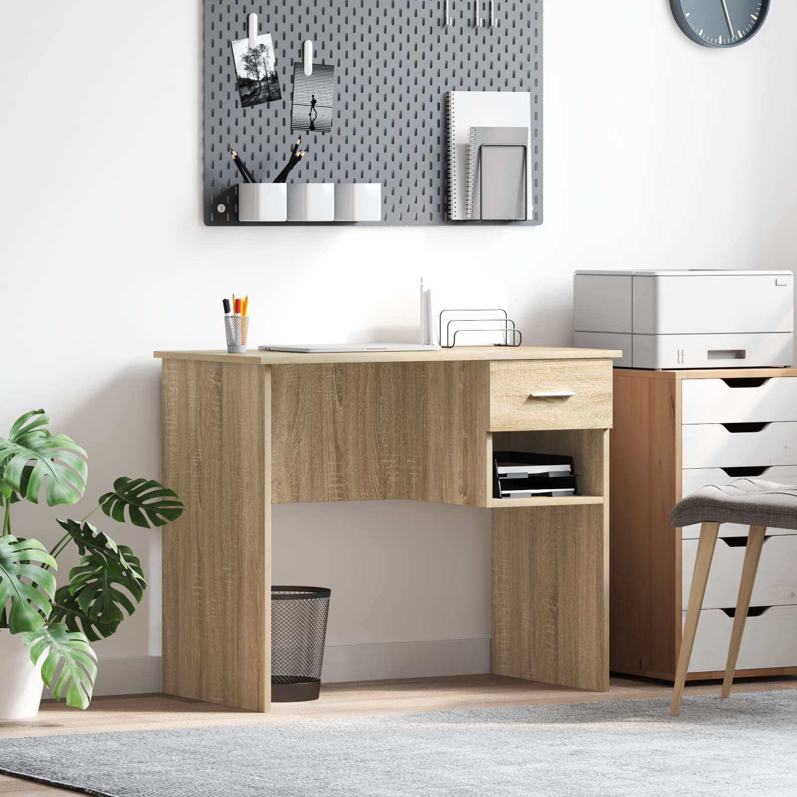 Desk with Storage Sonoma Oak 90x49.5x75 cm Engineered wood