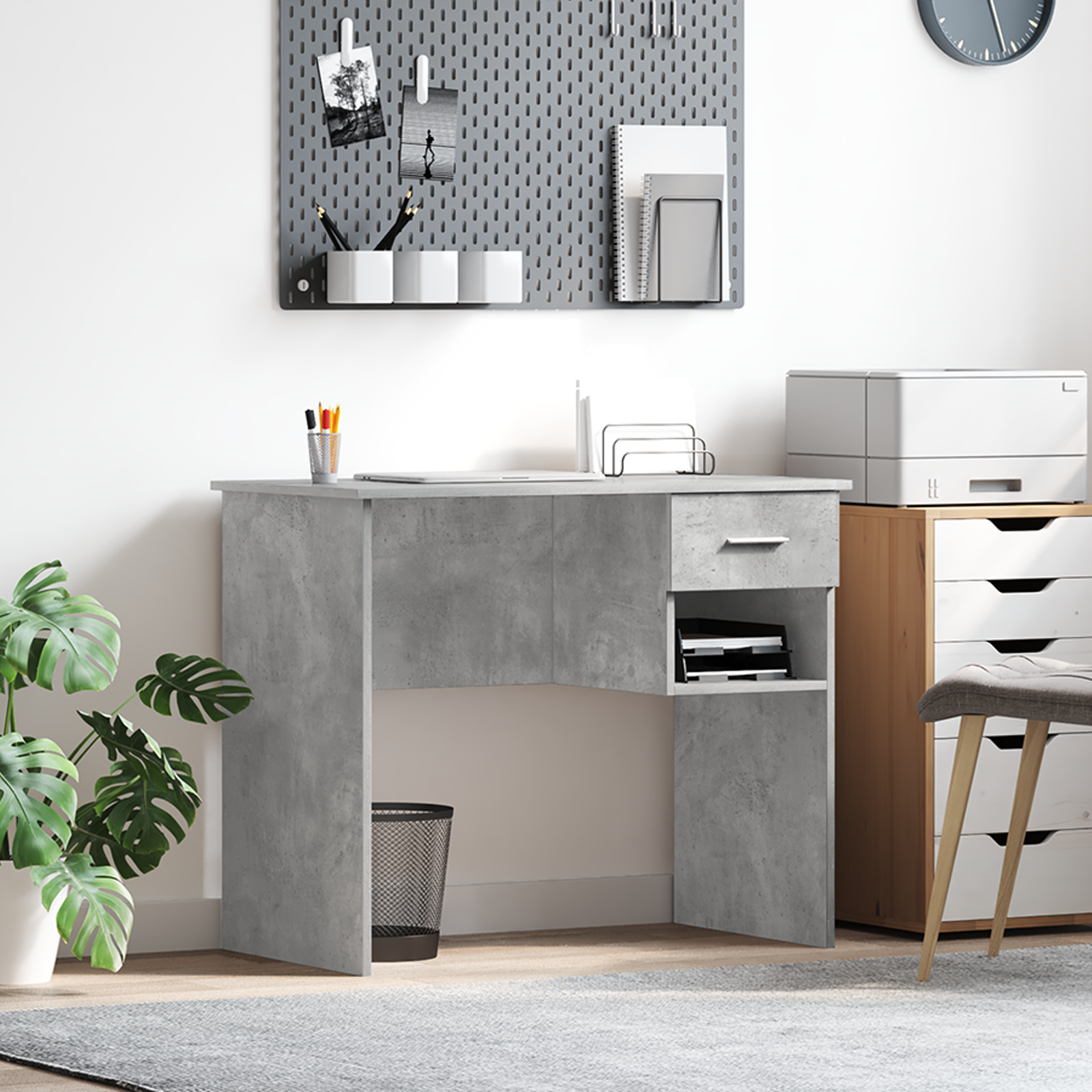 Desk with Storage Concrete Grey 90x49.5x75 cm Engineered wood