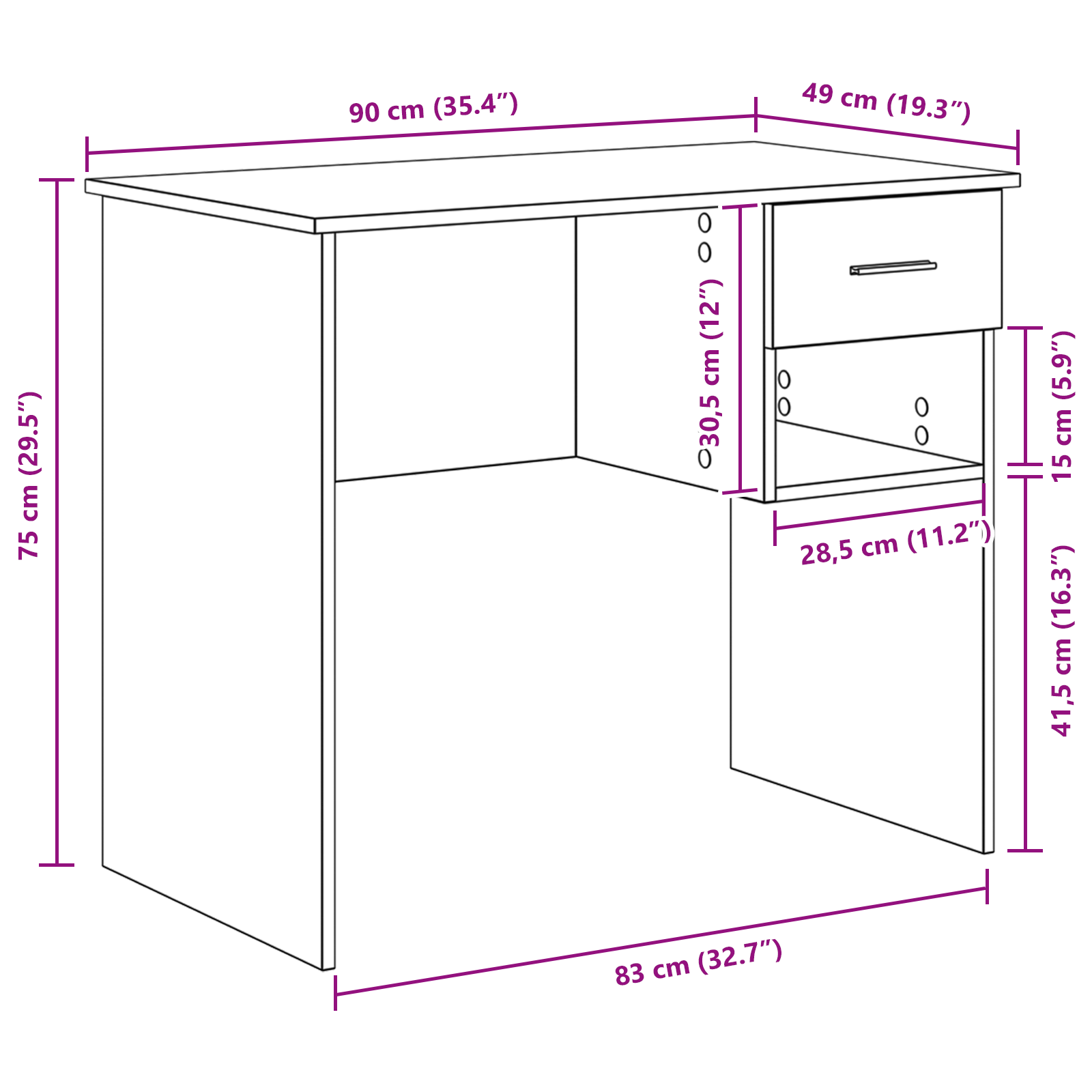 Desk with Storage Concrete Grey 90x49.5x75 cm Engineered wood - Image 10