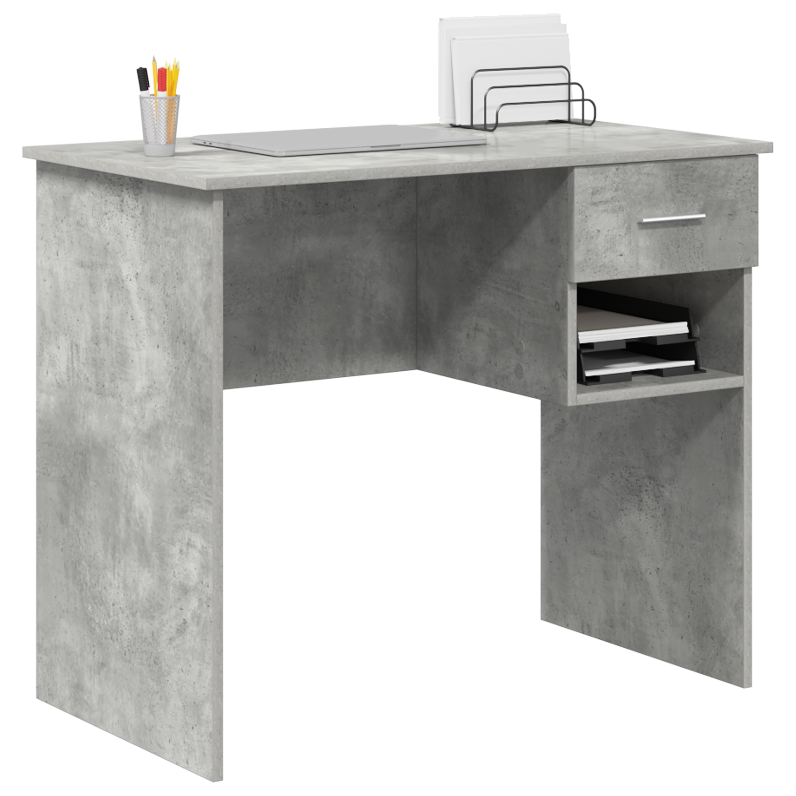 Desk with Storage Concrete Grey 90x49.5x75 cm Engineered wood - Image 3