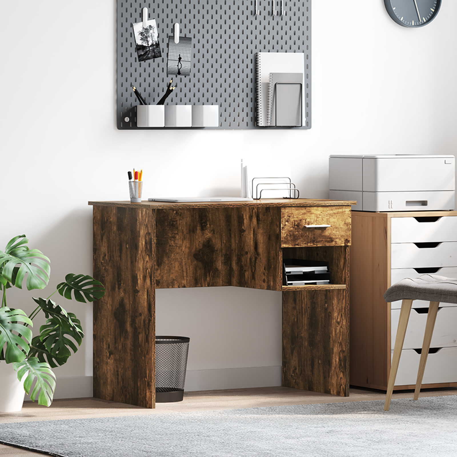 Desk with Storage Smoked Oak 90x49.5x75 cm Engineered wood