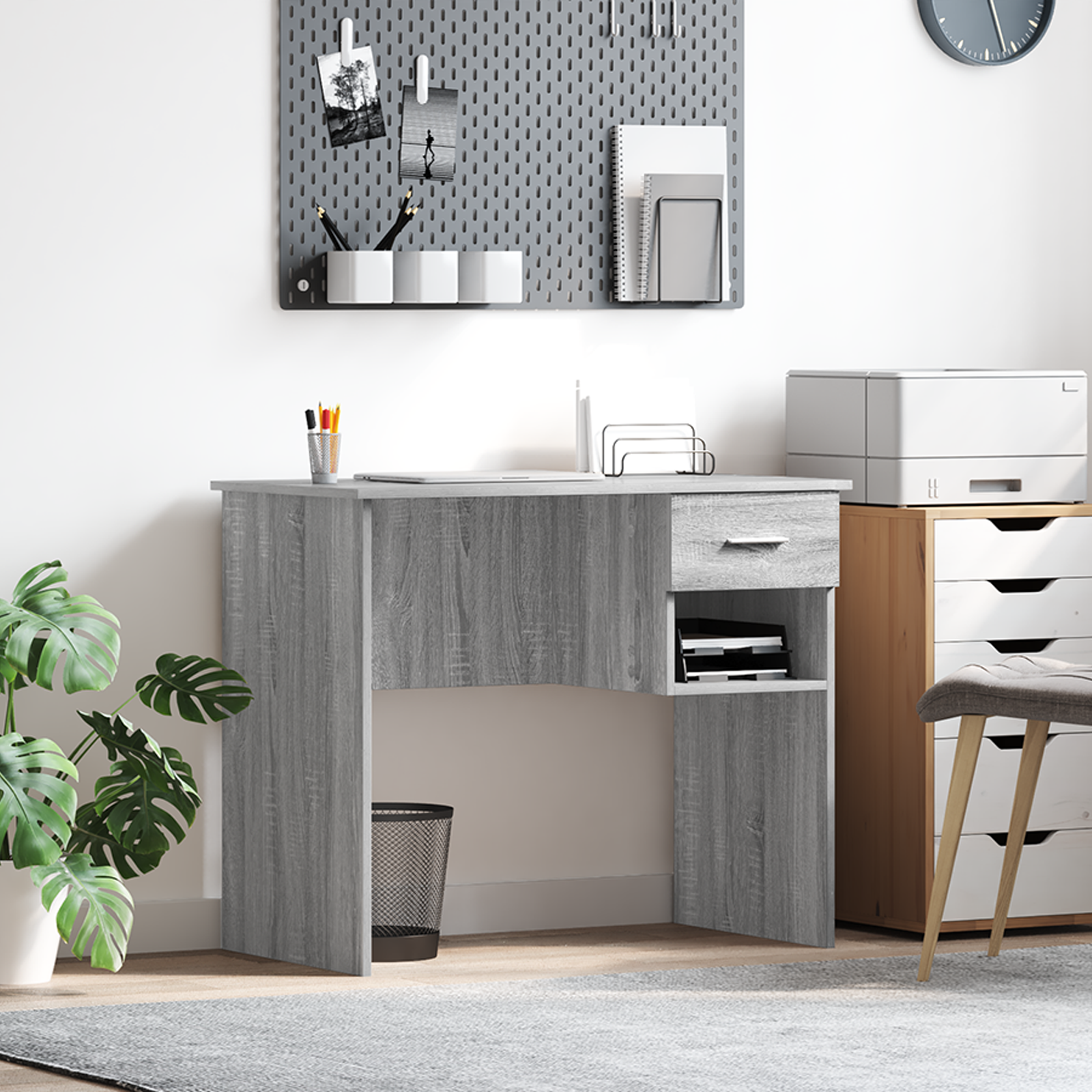 Desk with Storage Grey Sonoma 90x49.5x75 cm Engineered wood