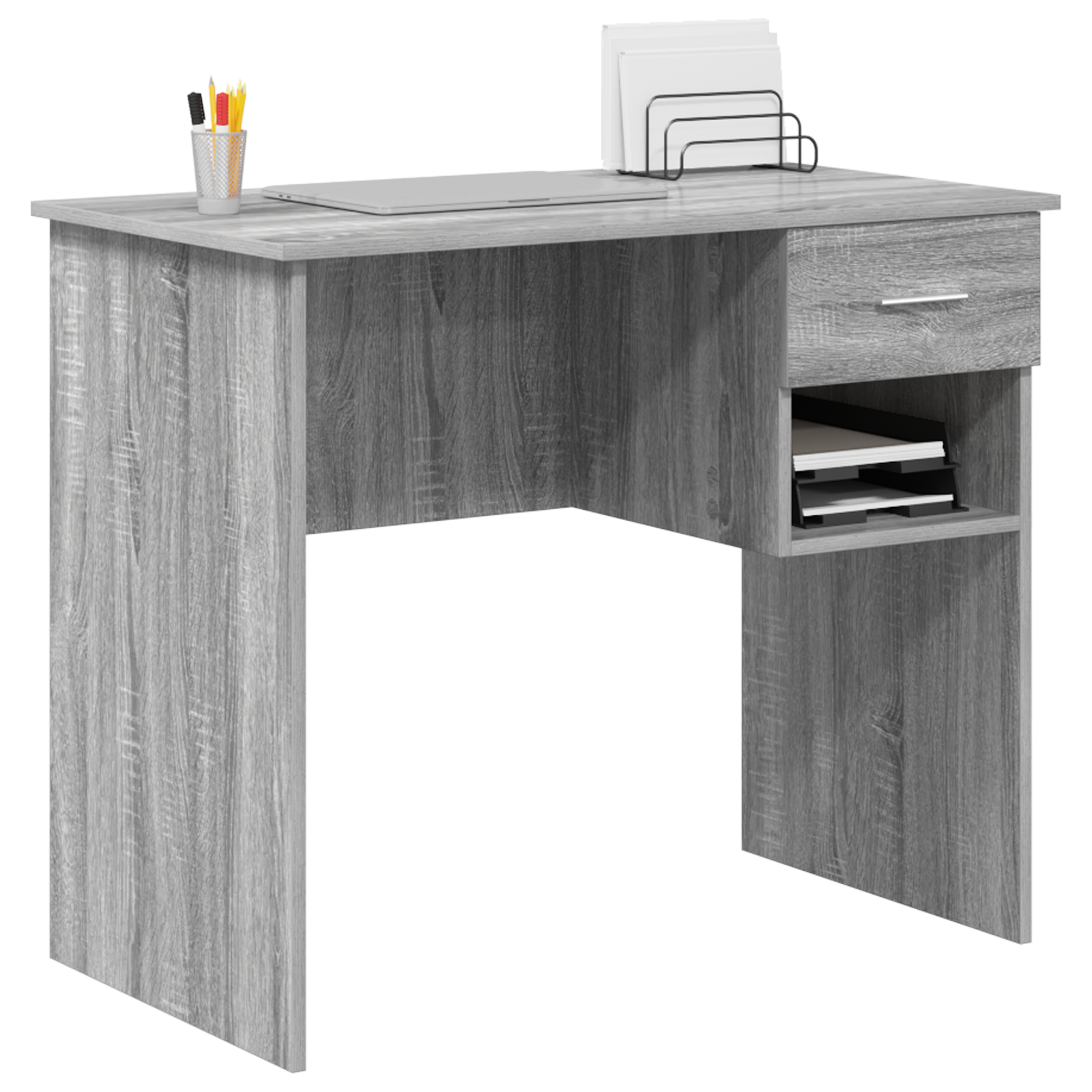 Desk with Storage Grey Sonoma 90x49.5x75 cm Engineered wood - Image 3