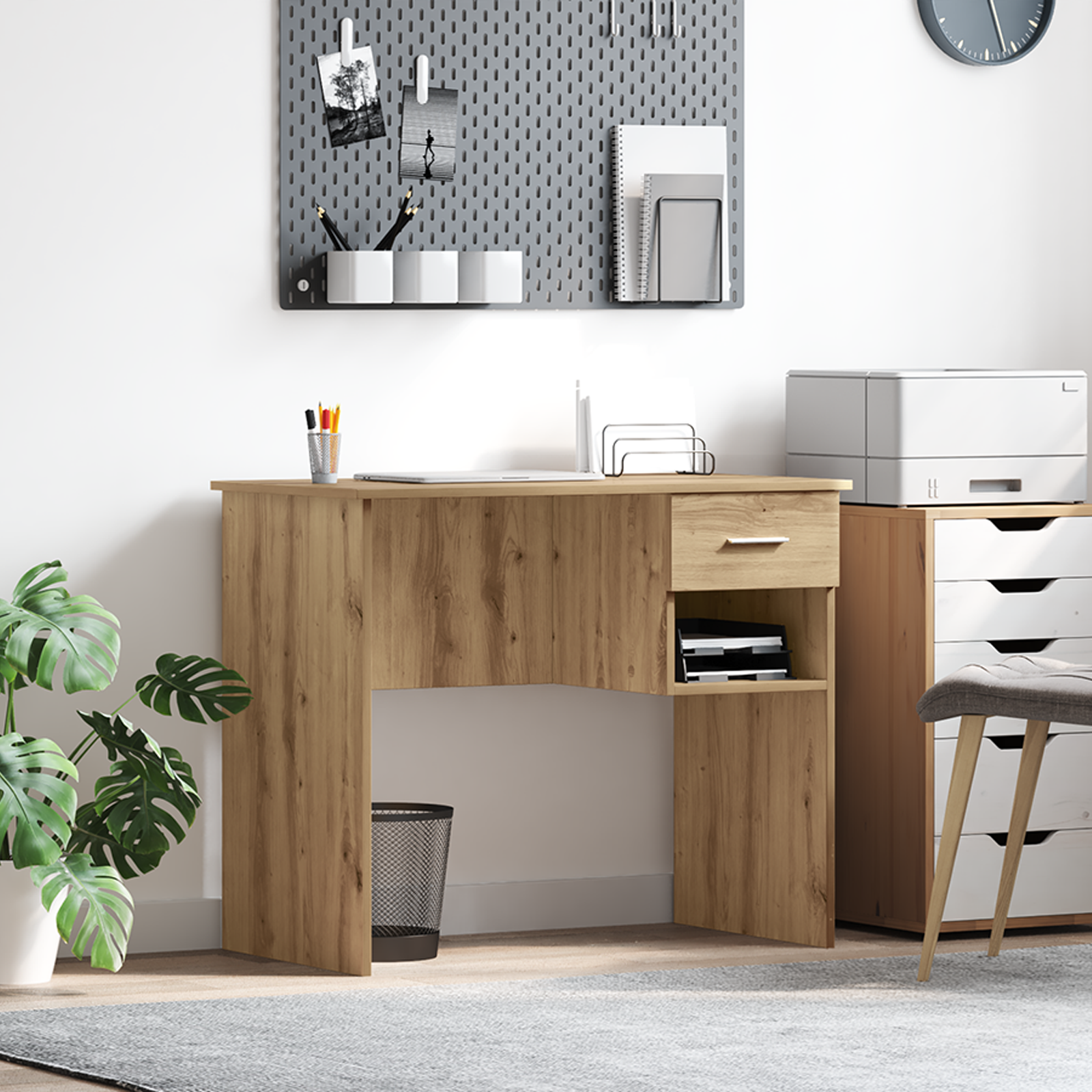 Desk with Storage Artisan Oak 90x49.5x75 cm Engineered wood
