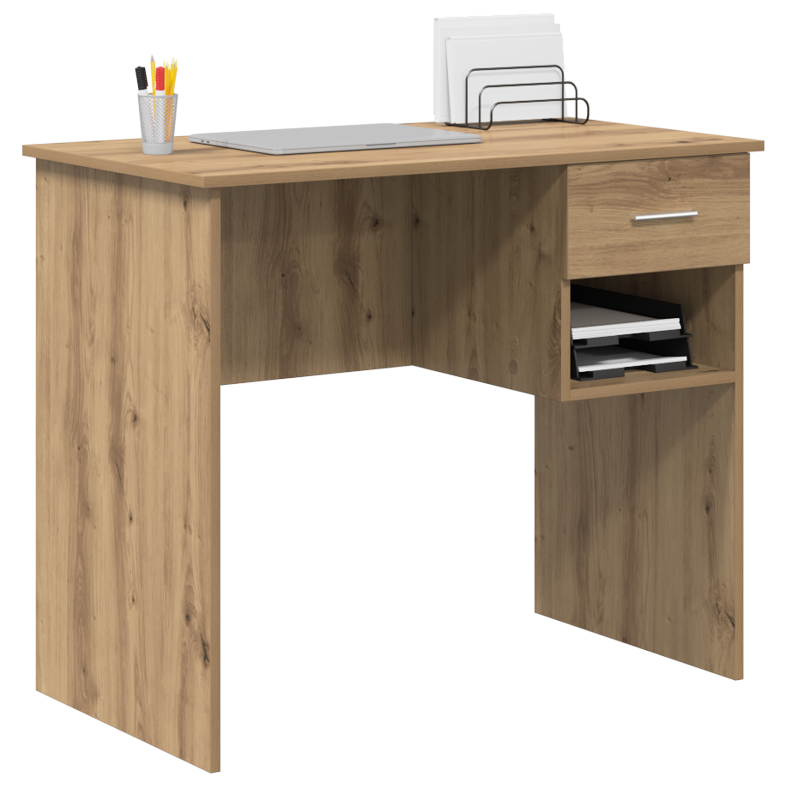 Desk with Storage Artisan Oak 90x49.5x75 cm Engineered wood - Image 3