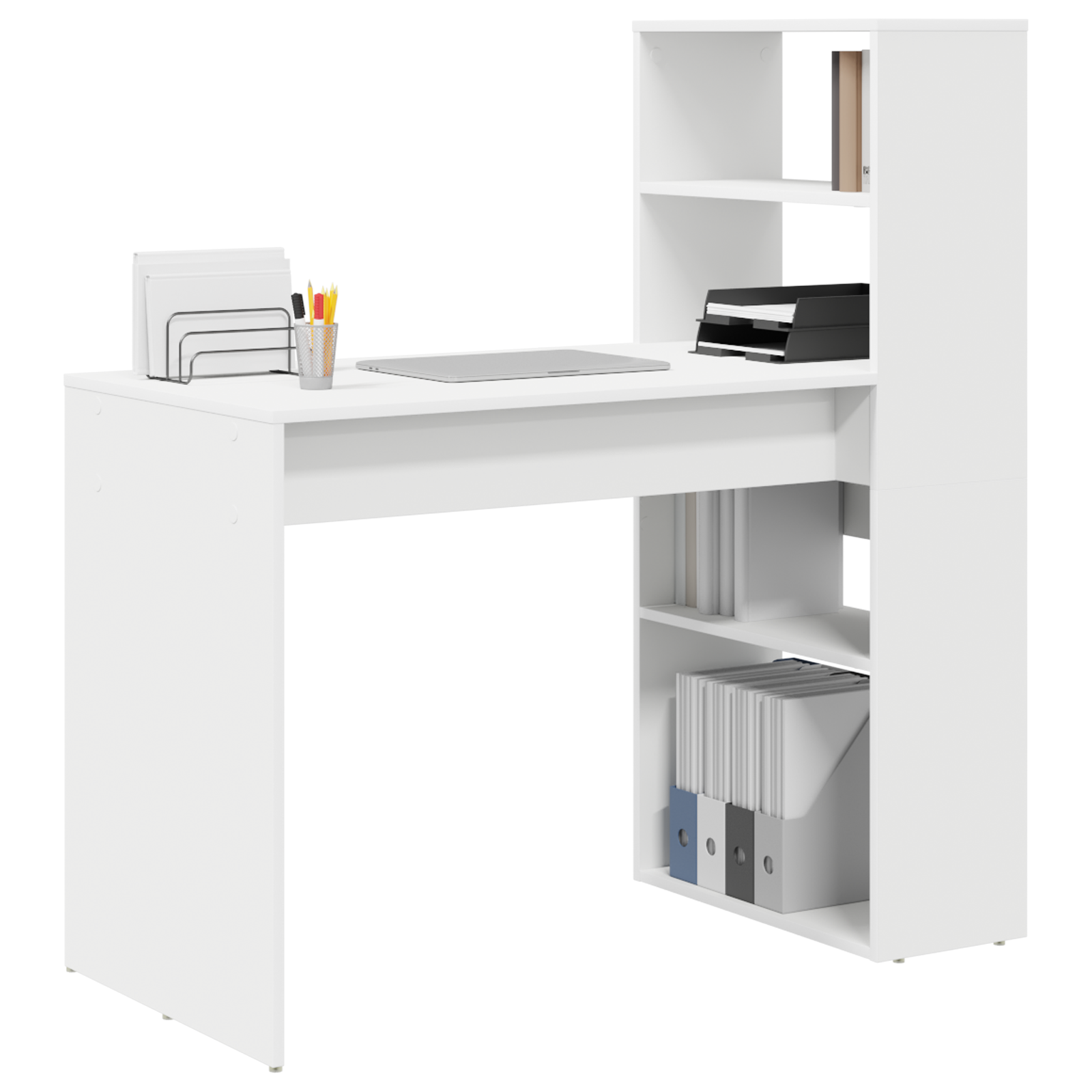 Desk with Storage White 113x54x120 cm Engineered Wood - Image 3
